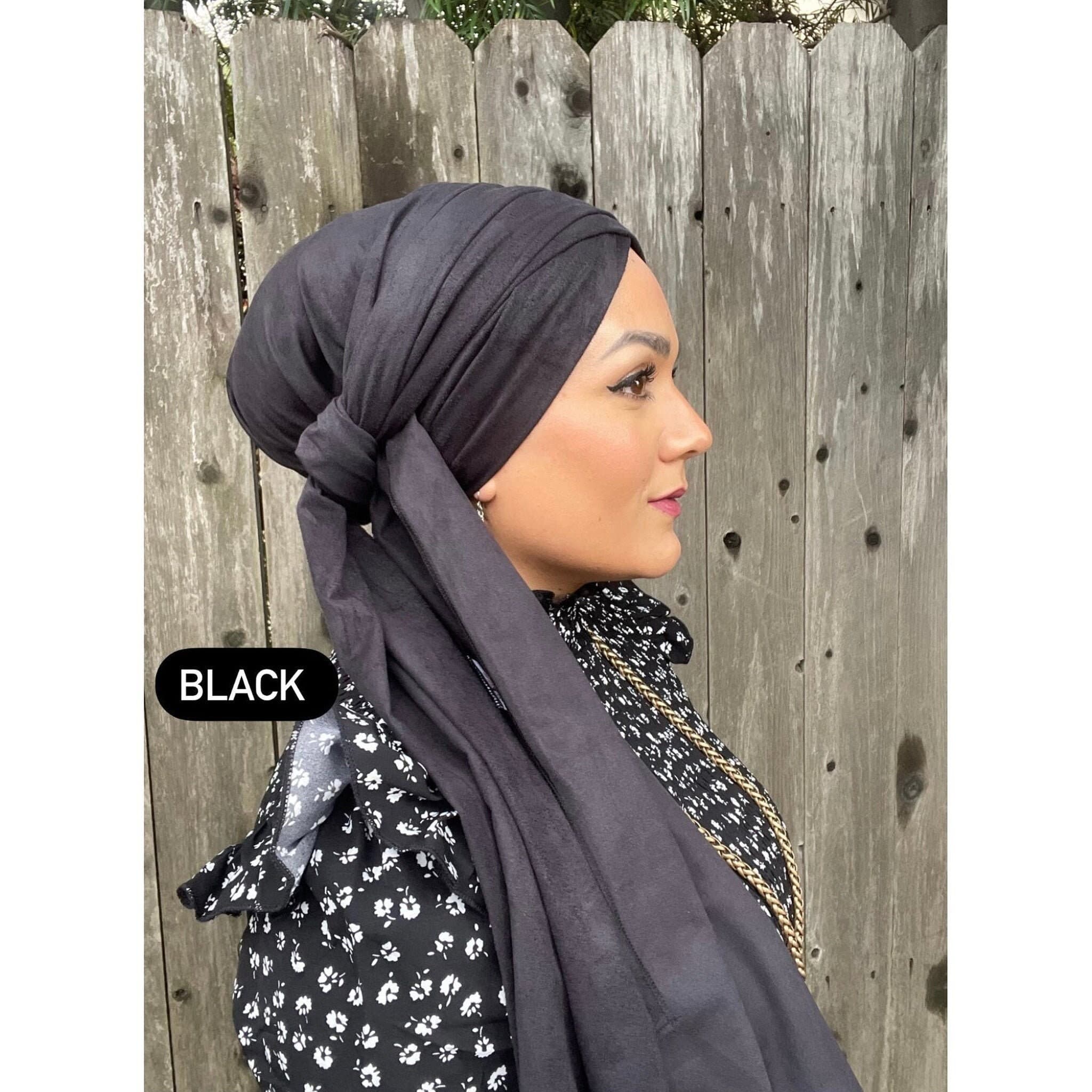 Black Faux Suede Stretchy Head Scarf, Head Wrap for Chemo, Head Wear for Women, Turban Scarf, Tichel, African Head Wrap, Winter Hat Wrap