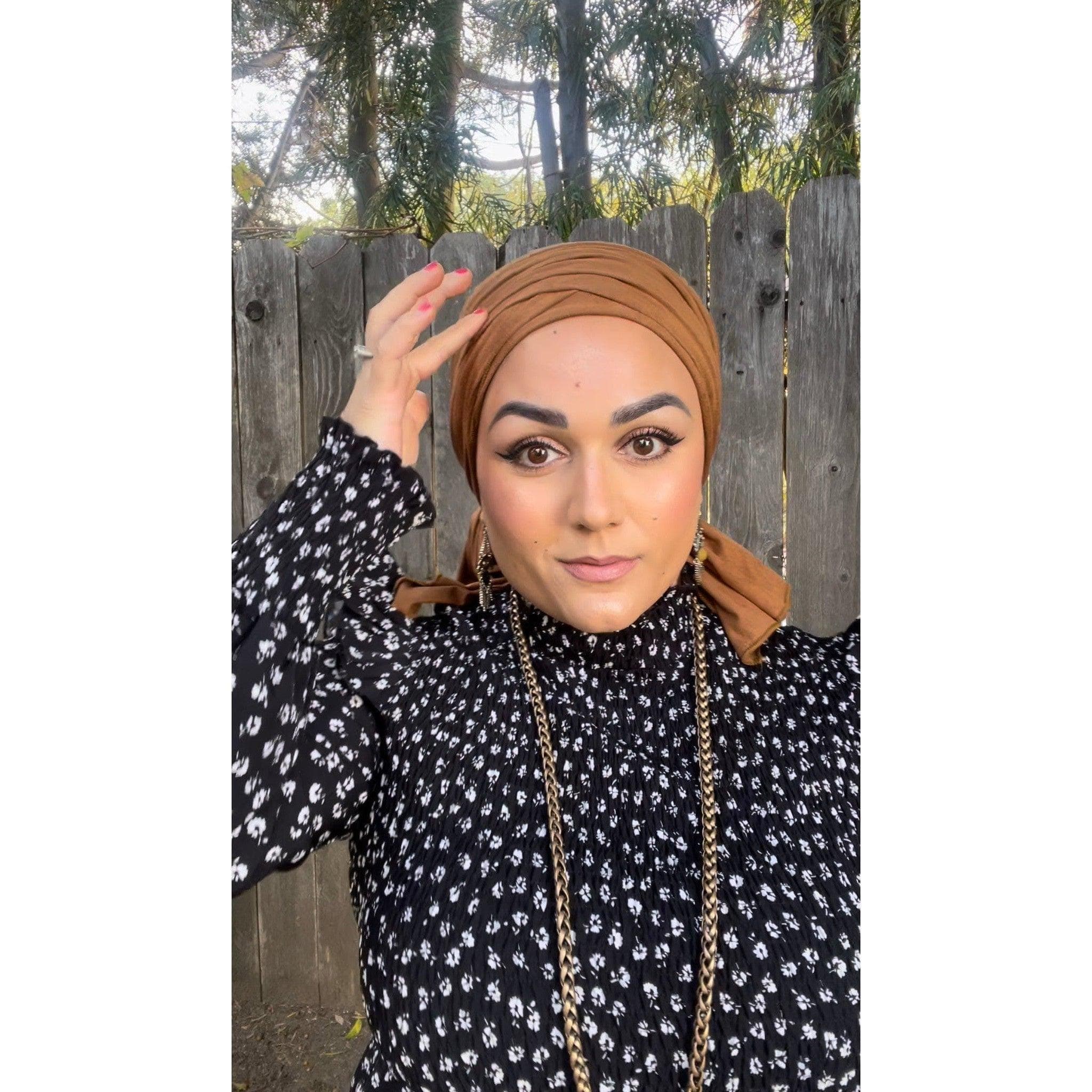 Faux Suede Stretchy Head Wrap - Sable-Long Wrap-The Little Tichel Lady