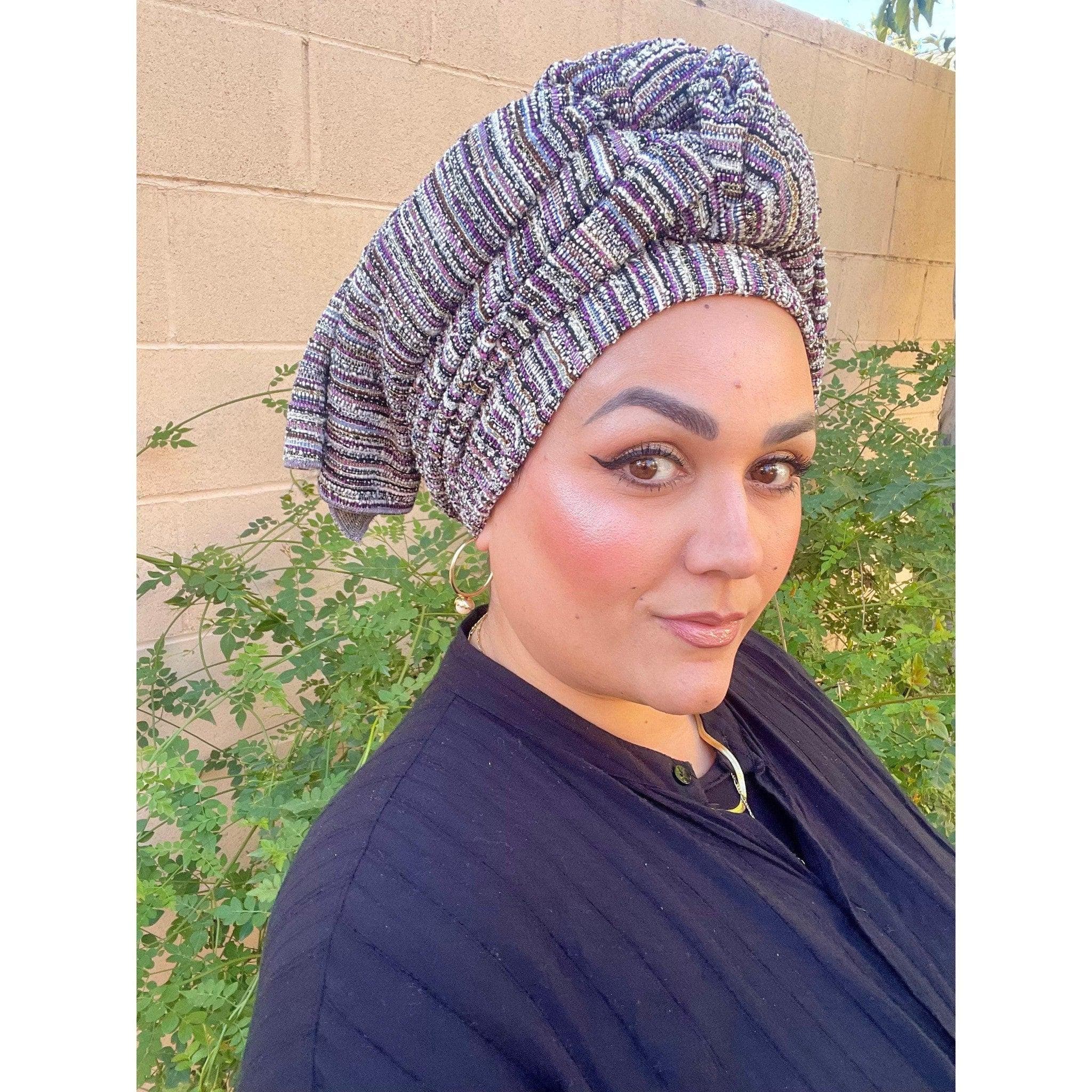Voluminous Stretchy Headwrap - Purple-Long Wrap-The Little Tichel Lady