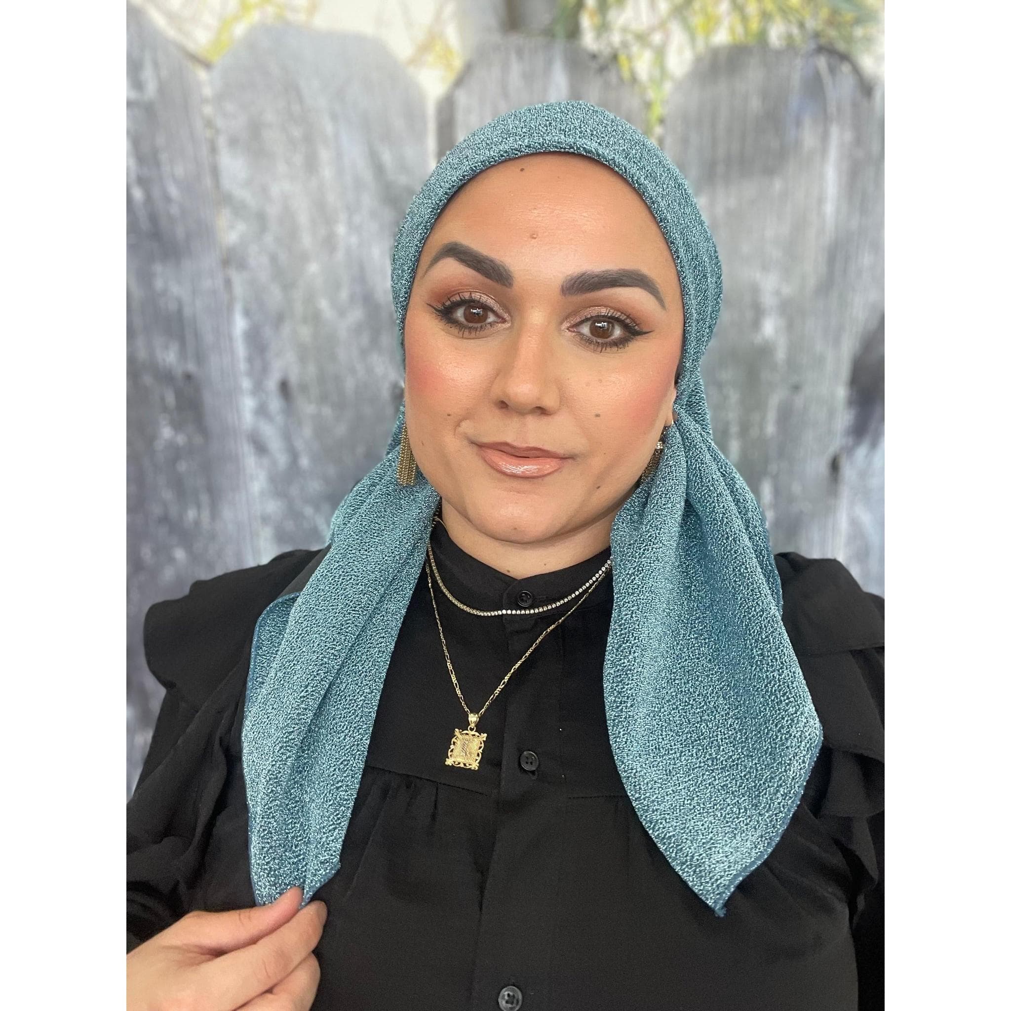Elegant Stretchy Shimmery Square Scarf for Women, Ocean Blue, Fancy Bandana Head Cover, Chemo Headwear, Cancer Gift Square Hijab Tichel Lady