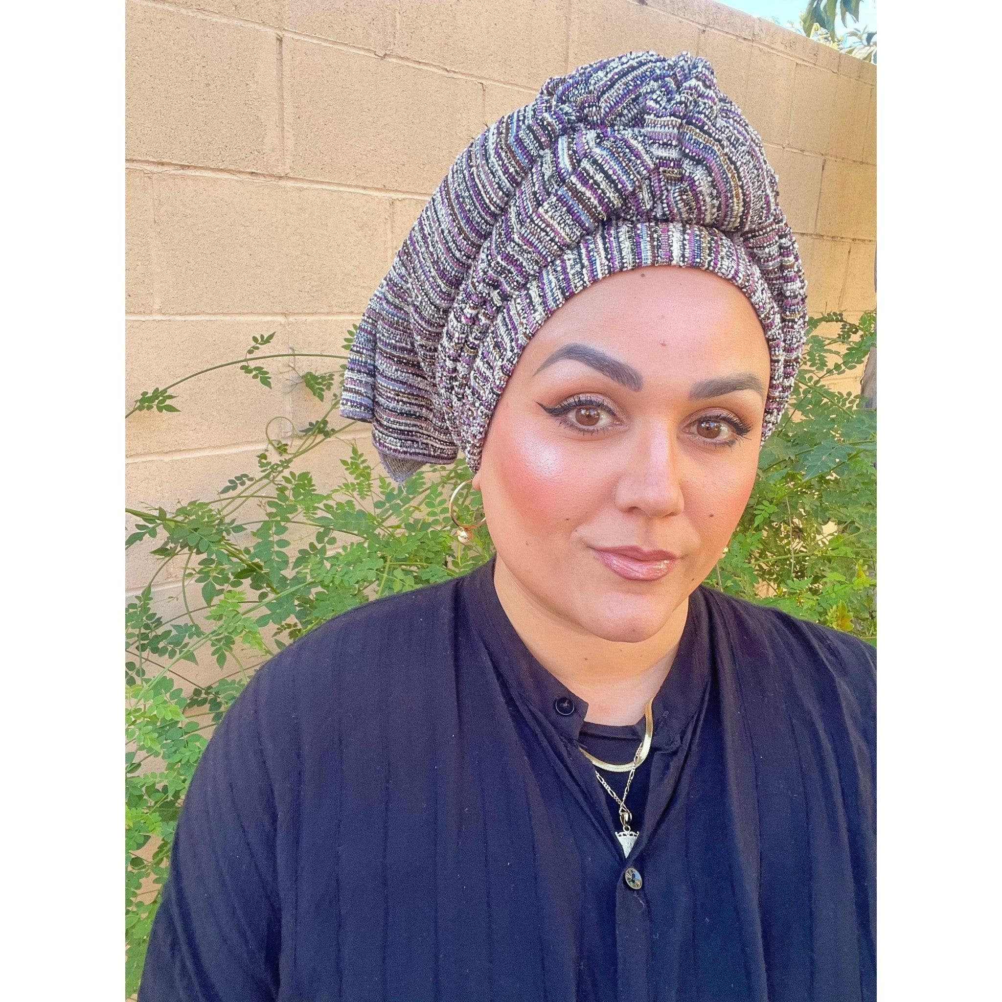 Head Scarf for Women, Voluminous Stretchy Headwrap, Purple, Elegant Hijab Wrap, Chemo Headwear, Israeli Head Covering Little Tichel Lady