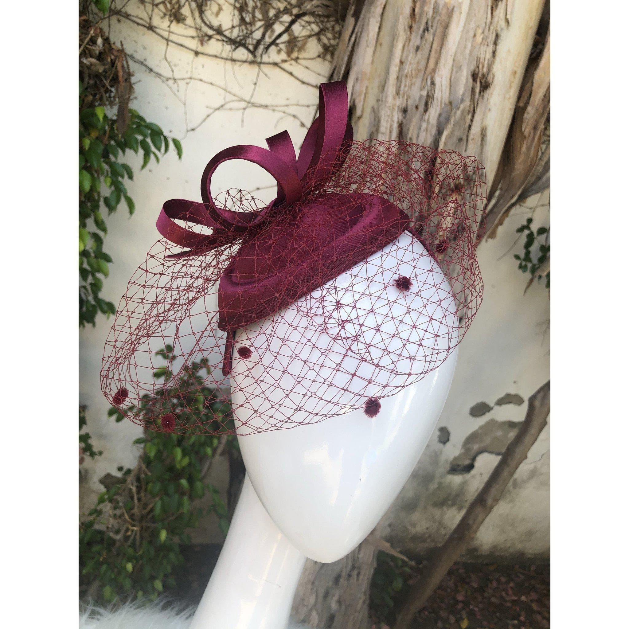 Fascinator w/ Detailed Netting Navy/Burgundy Women Girls Headpiece Hair Accessories Cocktail Tea Party Wedding Prom Performance - image 3