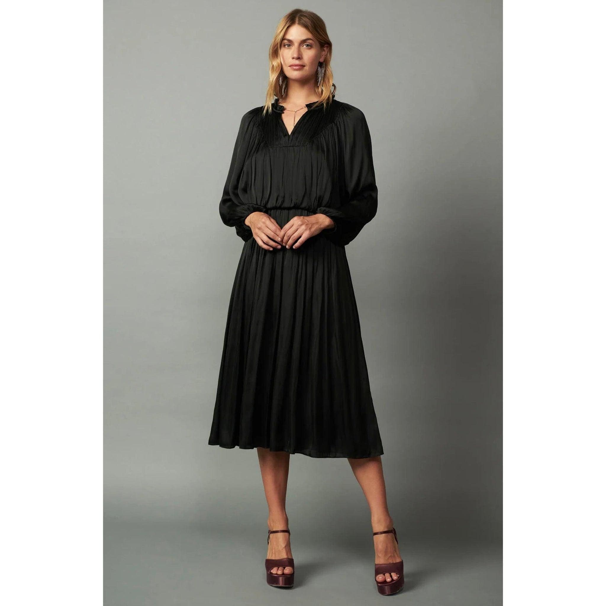 Satin Midi Black Dress for Women, XS-LG, Flattering Modest Clothing, Lightweight Comfortable Tznius Dress, Special Occasions