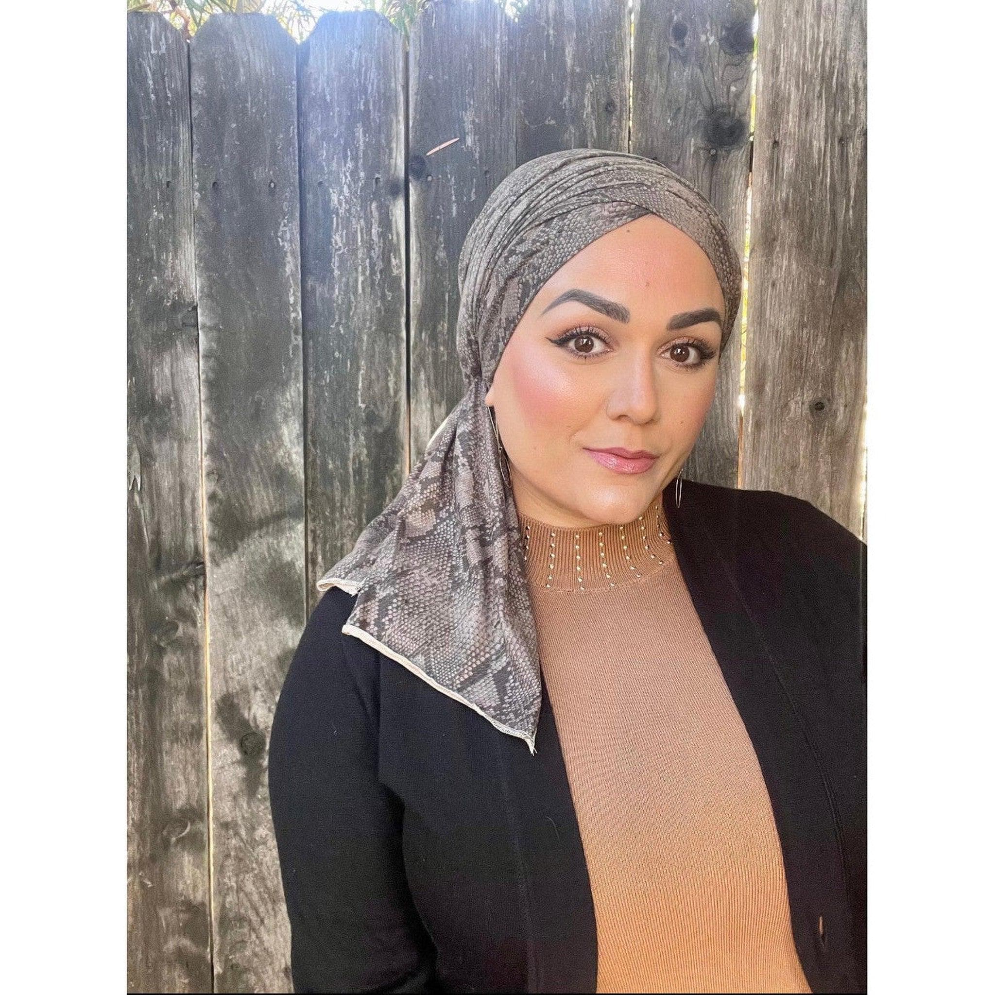 Faux Suede Stretchy Head Wrap for Women, Neutral Print, Snake Print Headscarf, Soft Hijab, Israeli Head Covering, Chemo Headwear Tichel Lady