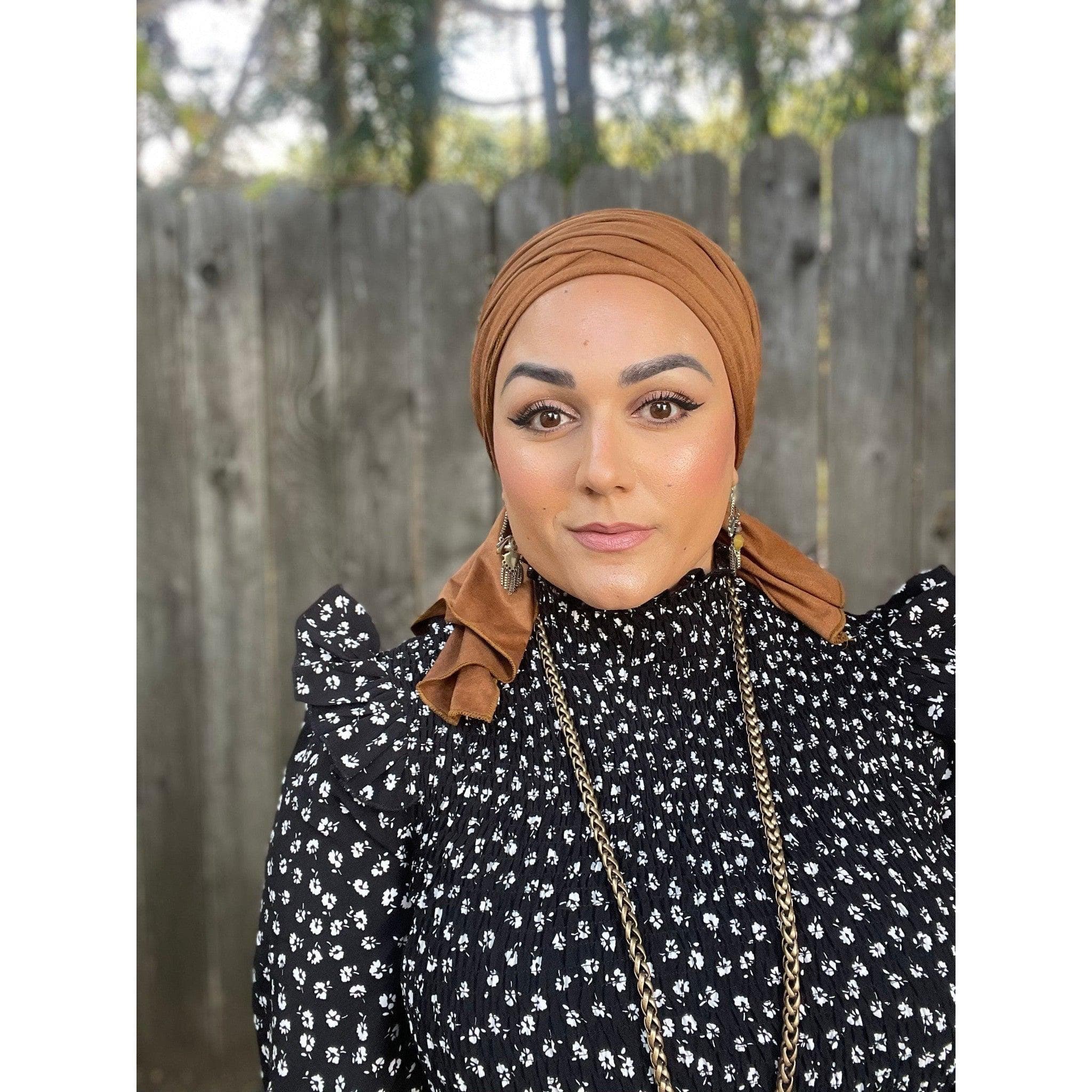 Faux Suede Head Scarf for Women, Sable, Stretchy Headwrap, Chemo Headwear, Turban Scarf, Hair Covering, Tichel Lady, Israeli Mitpachat