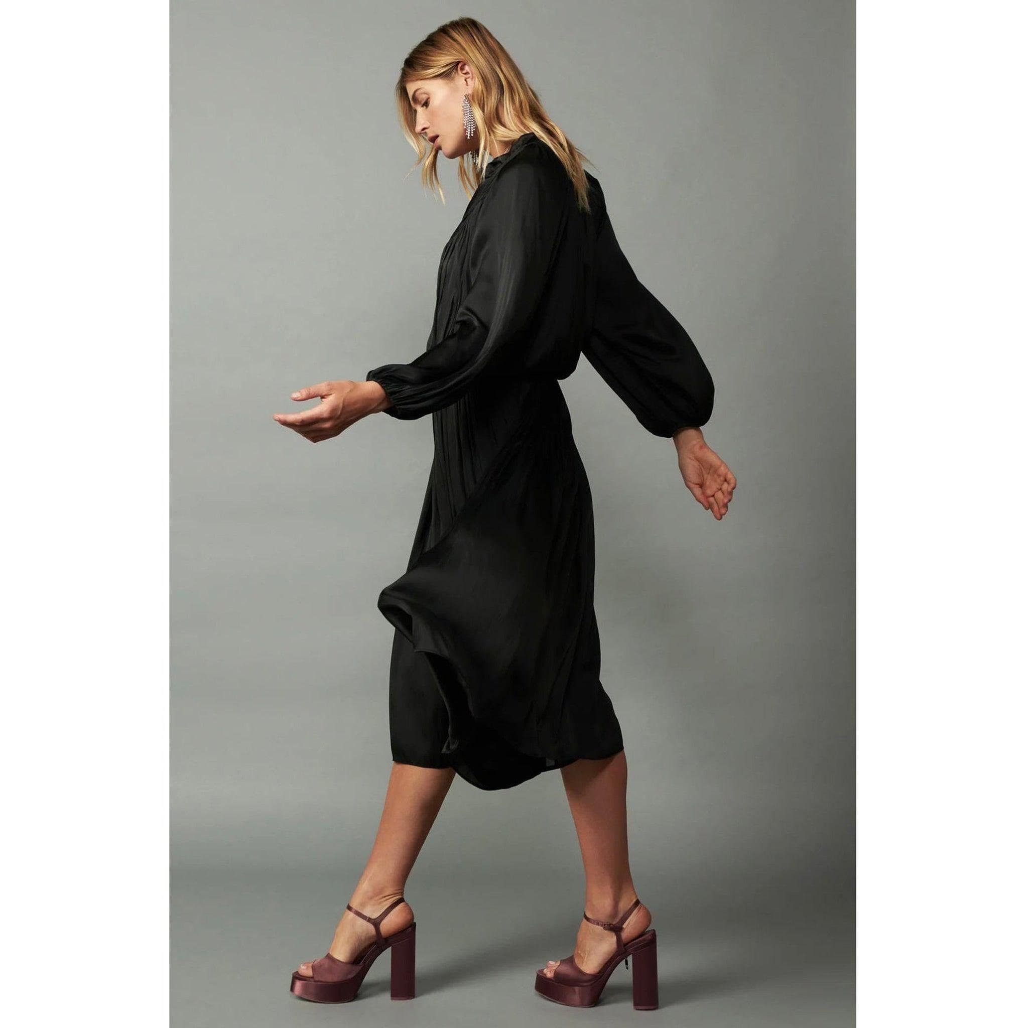 Satin Midi Dress - Black-dress-The Little Tichel Lady
