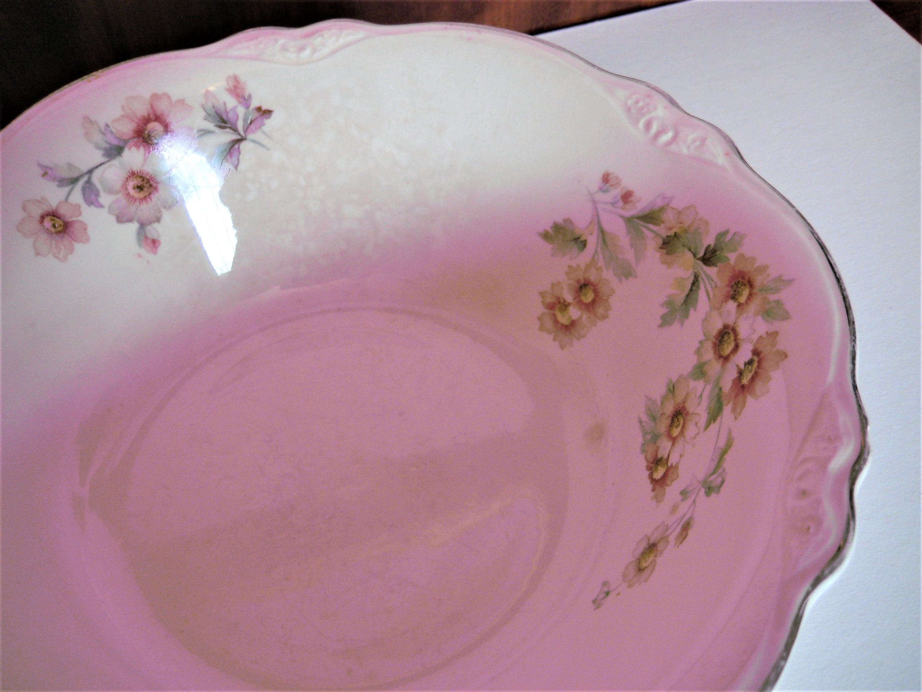 Vintage Homer Laughlin Serving Bowl, Virginia Rose, Pink Floral, Platinum Trim - image 5