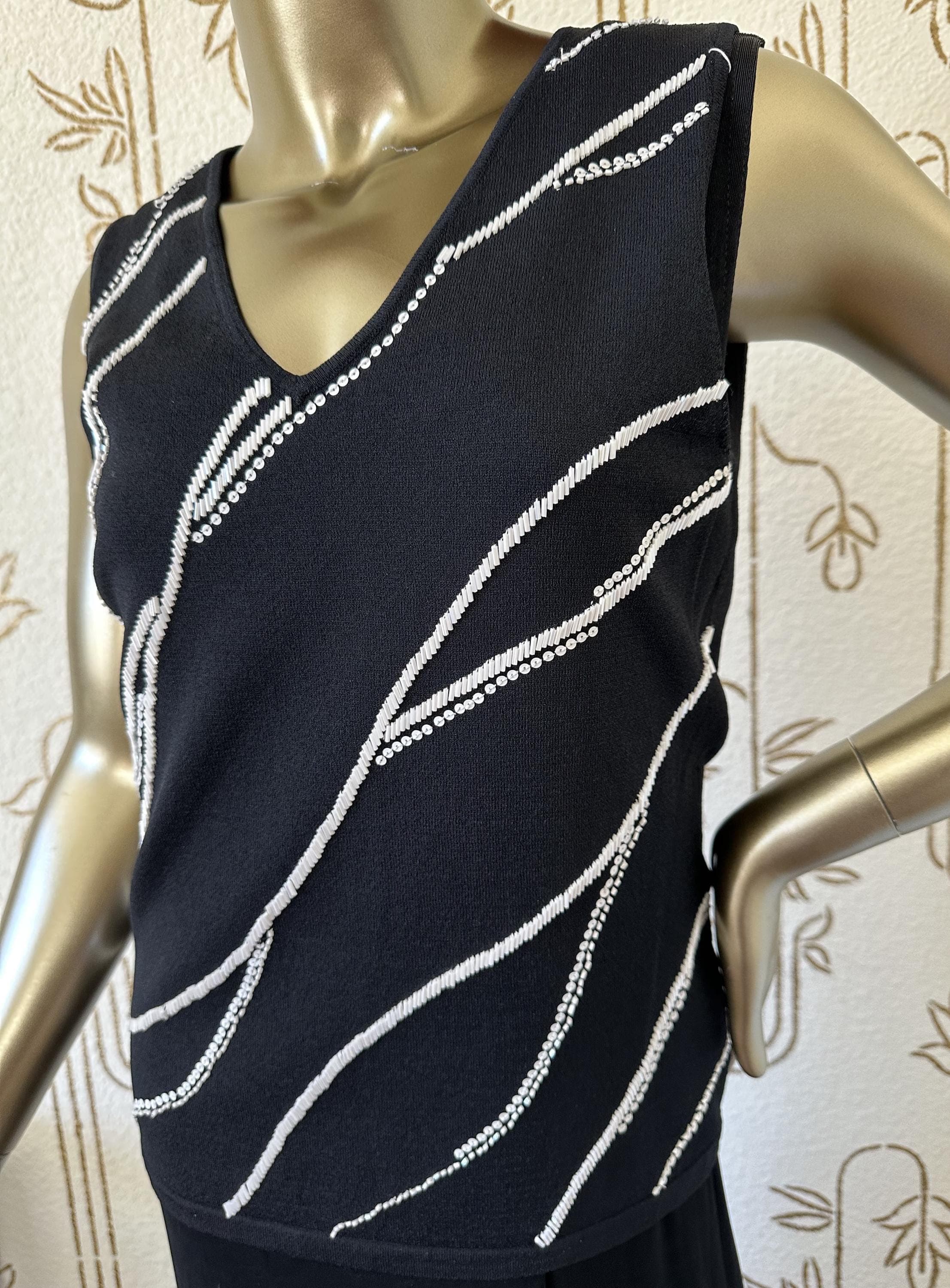 Vintage Sleeveless Sweater, Beaded Design, Jones New York, Size Small - image 5