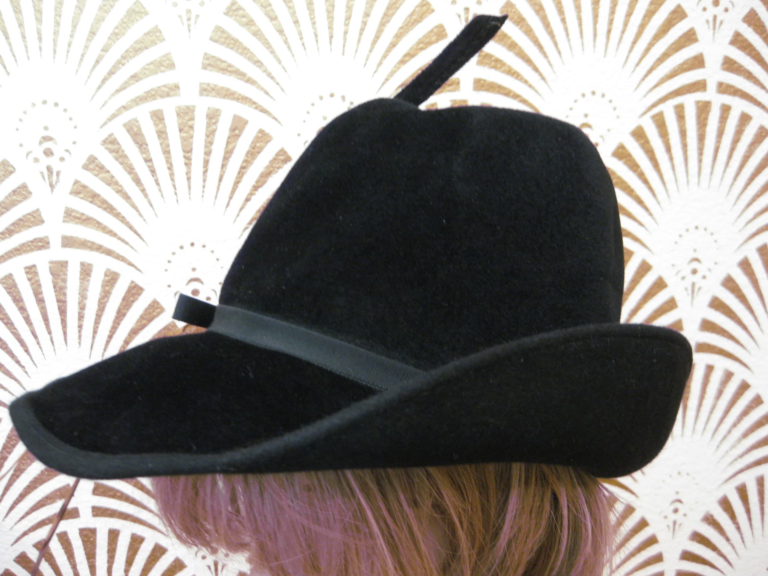 Wool Hat, Designer MR. K Originals, Black Fedora w/Pheasant Feather, Vintage 1970s - image 5