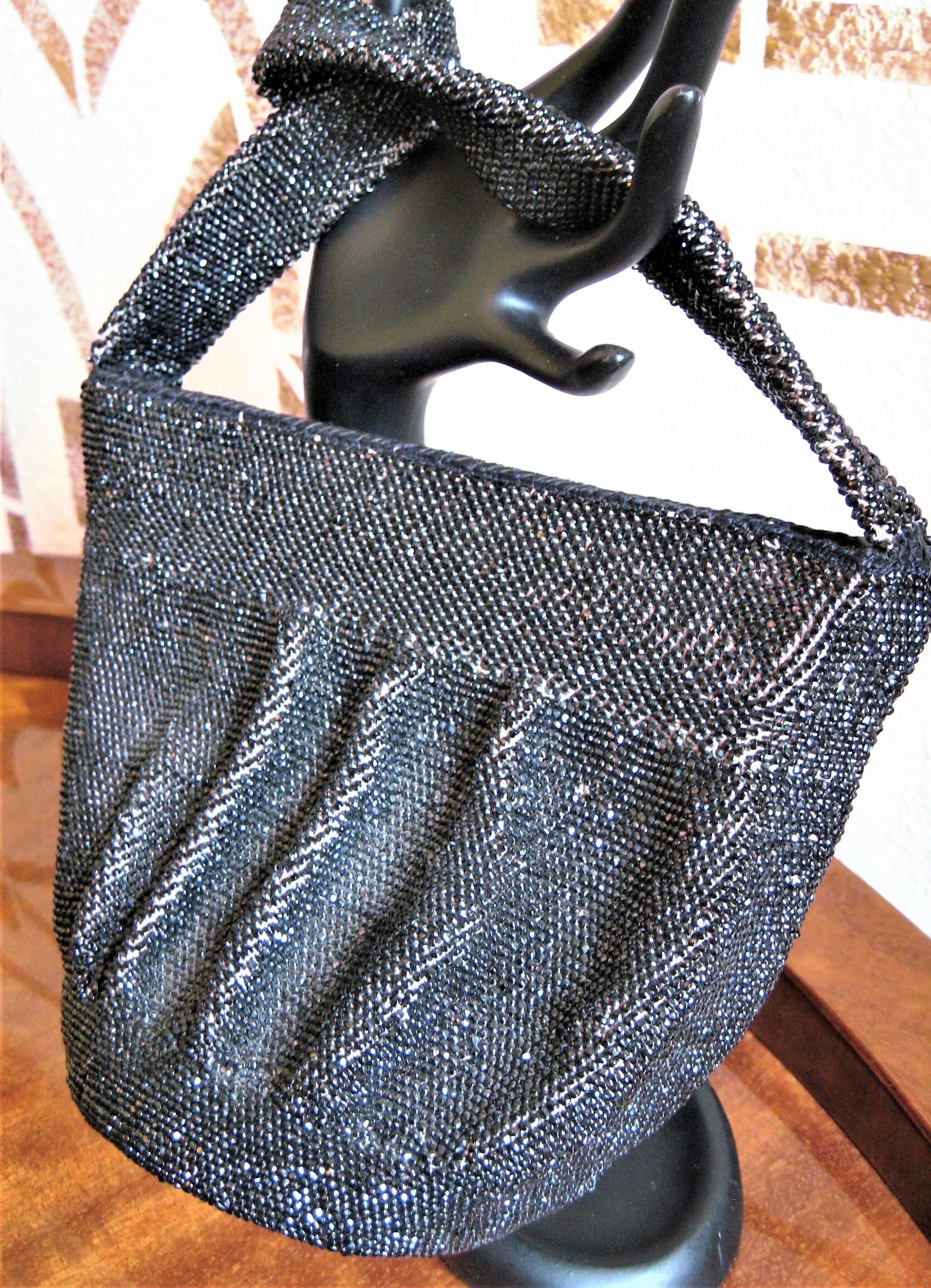 Beaded Evening Bag, Carnival Glass, Hinged Frame, Dance Purse, Vintage