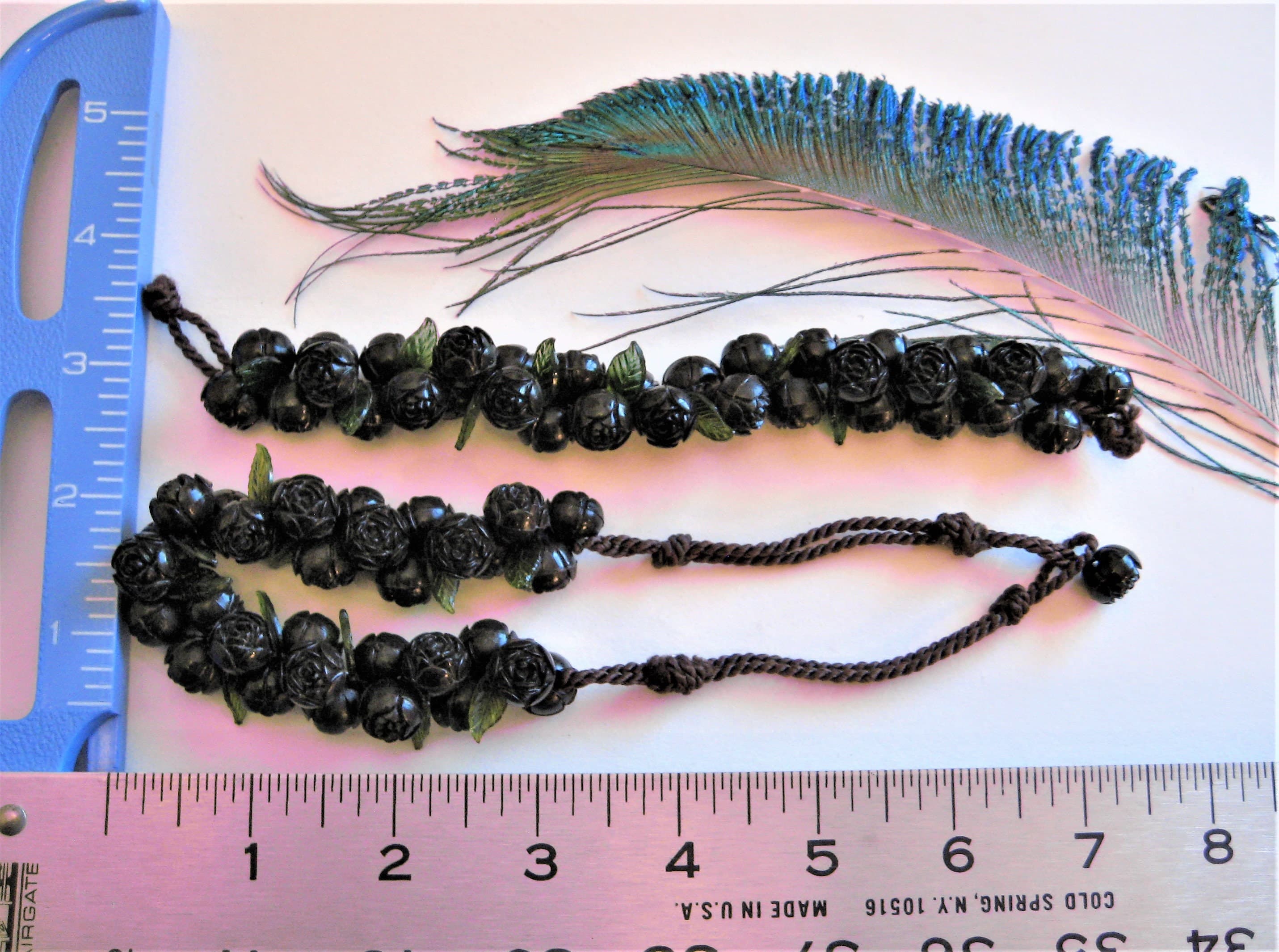 Necklace & Bracelet Set, Thermoset Roses, Ebony Brown, Floral Costume Jewelry, Vintage - image 3