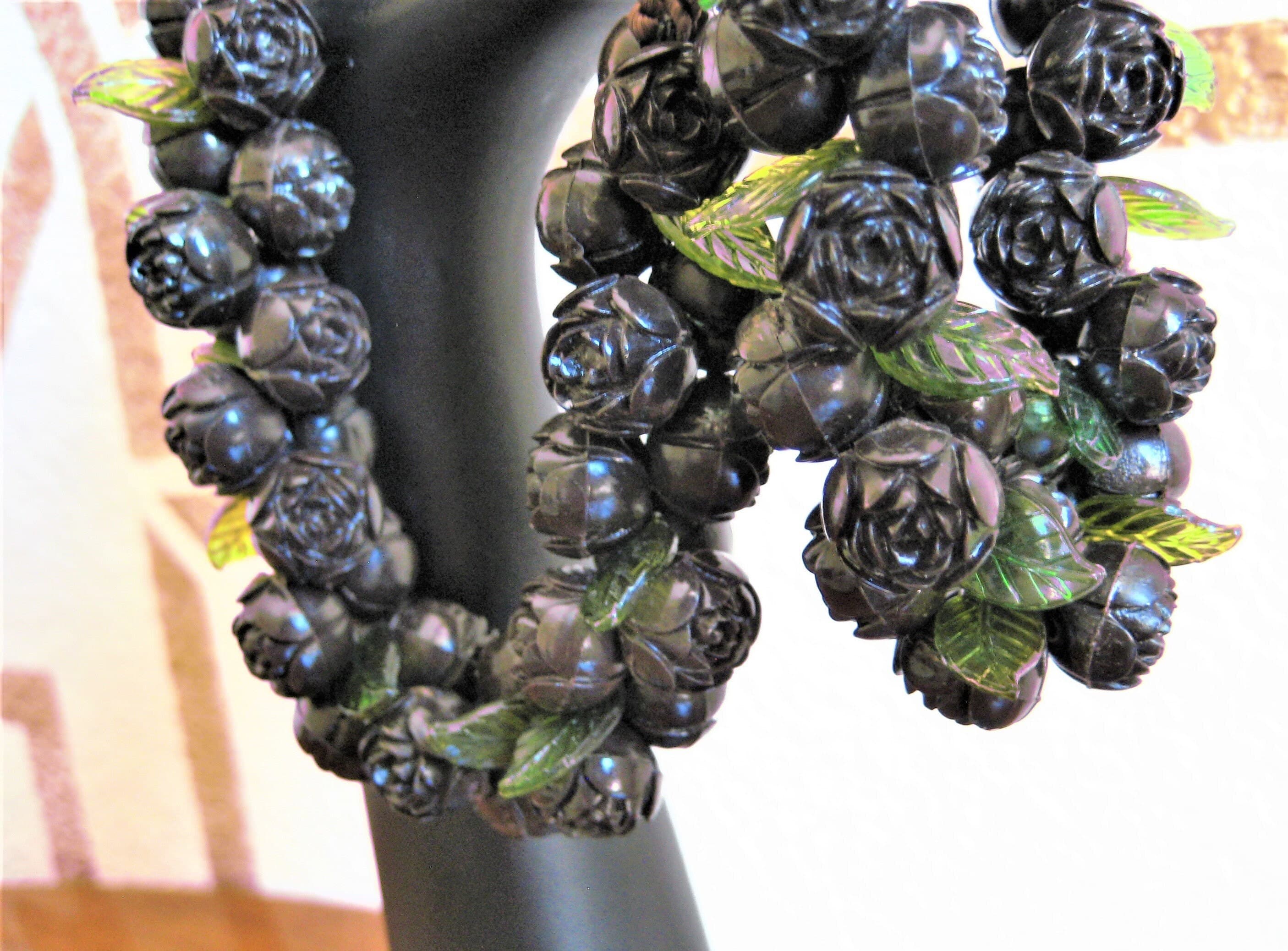 Necklace & Bracelet Set, Thermoset Roses, Ebony Brown, Floral Costume Jewelry, Vintage - image 4