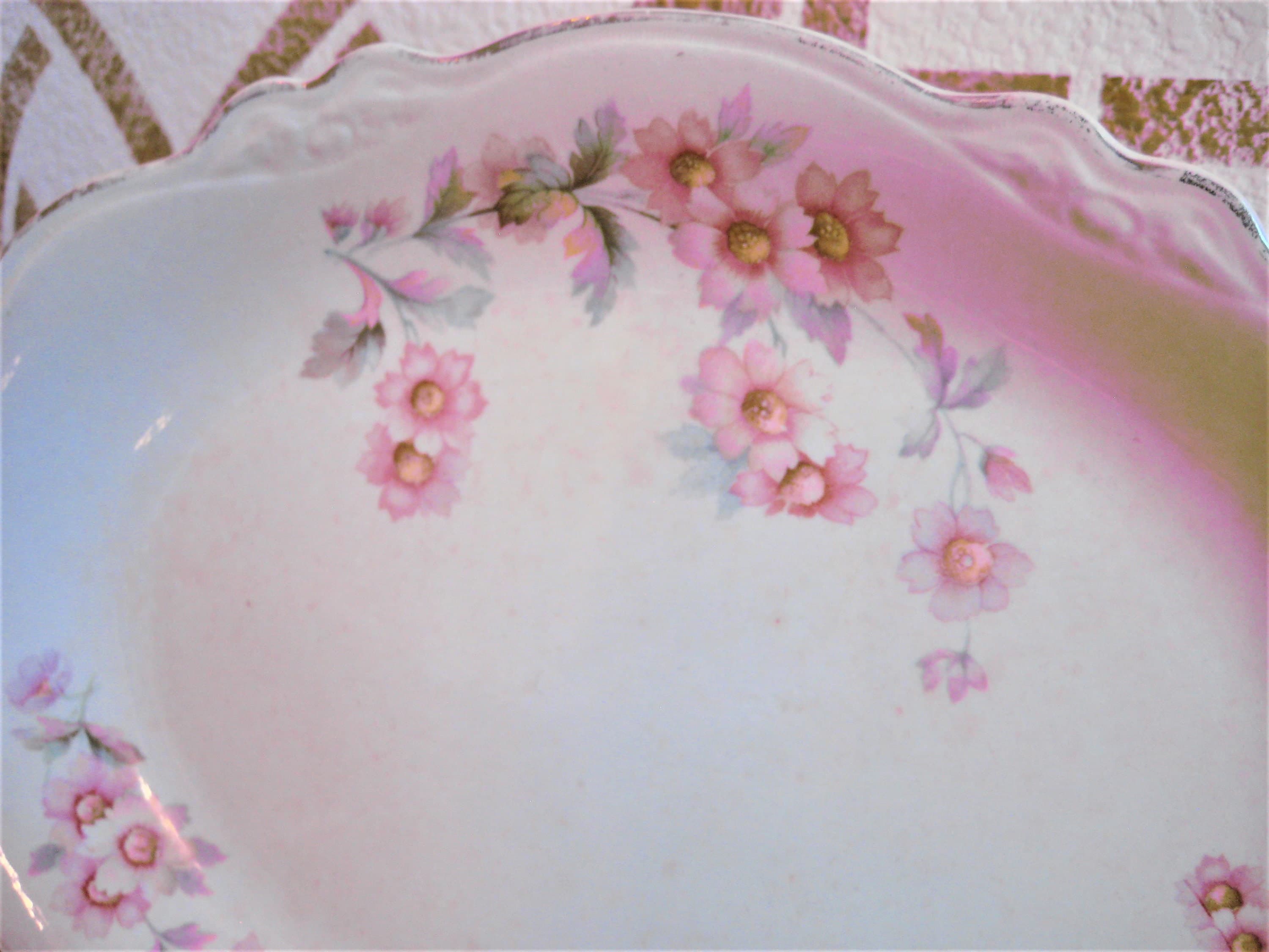 Vintage Homer Laughlin Serving Platter, Virginia Rose Pattern, Pink Floral, Platinum Trim - image 4