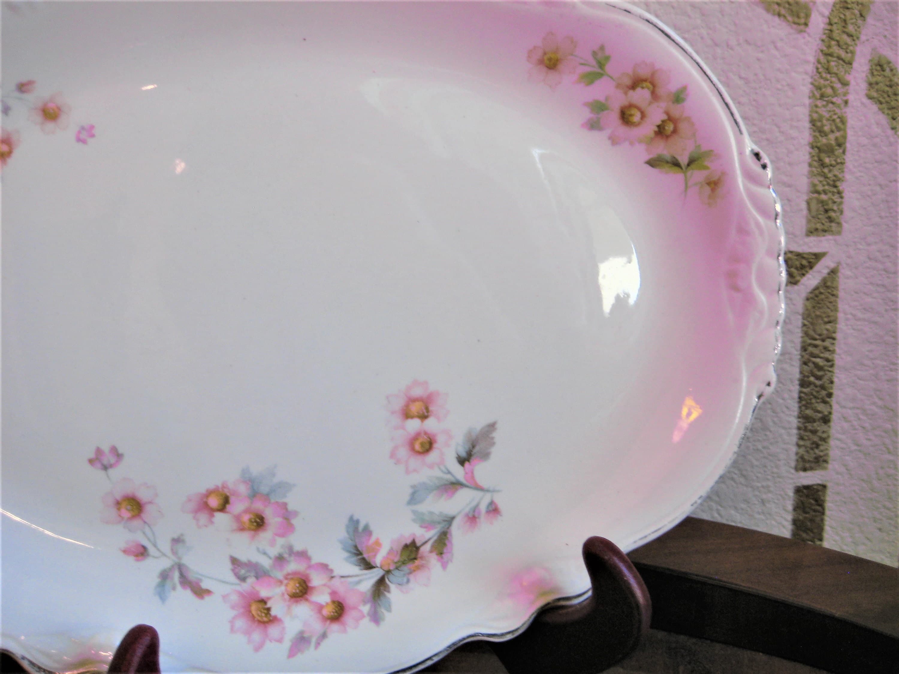 Vintage Homer Laughlin Platter, Virginia Rose Pattern, Platinum Trim - image 3