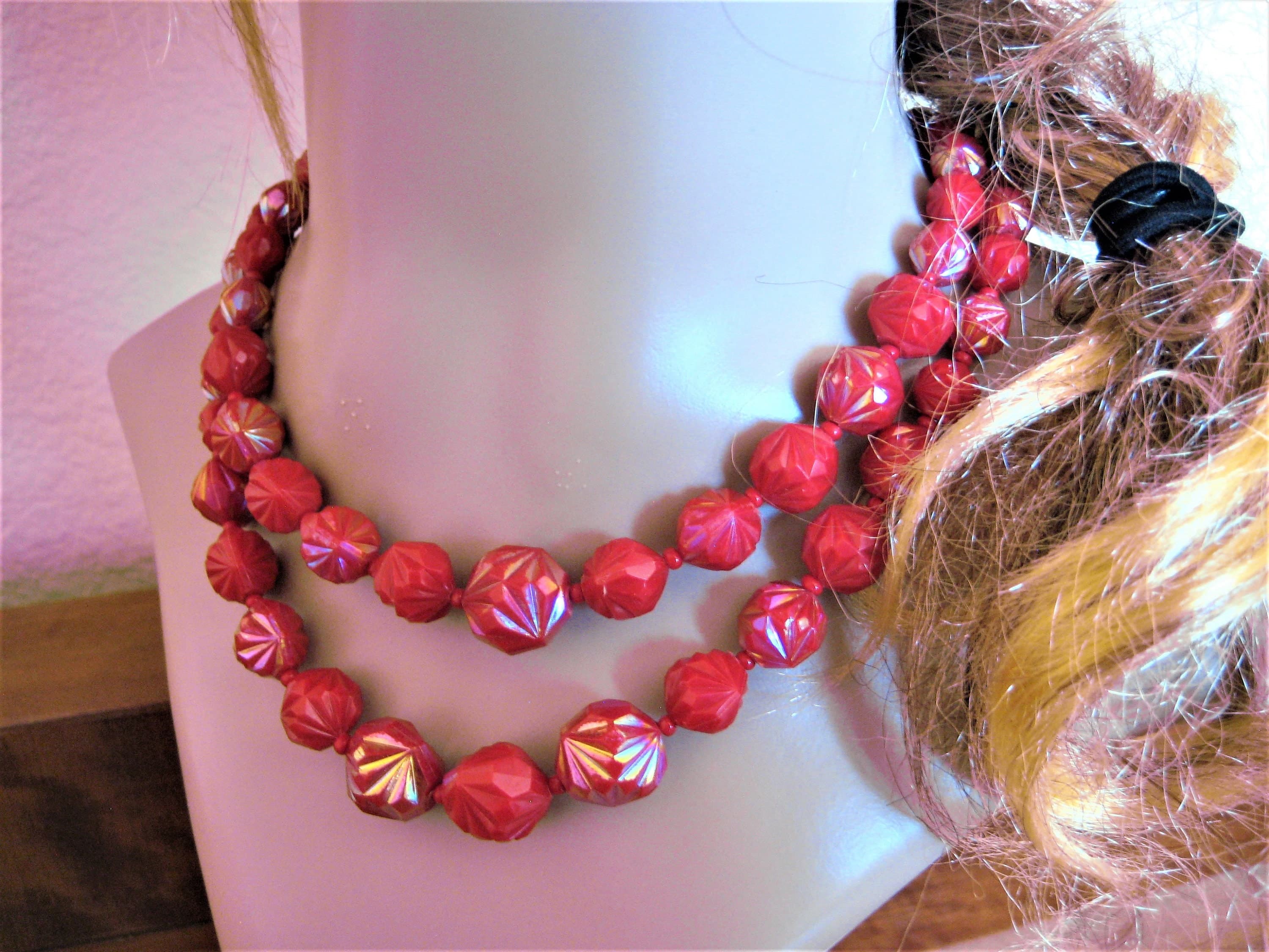 Necklace and Earrings Set, Red Ombre Beads, Western Germany, Vintage Estate Find - image 5