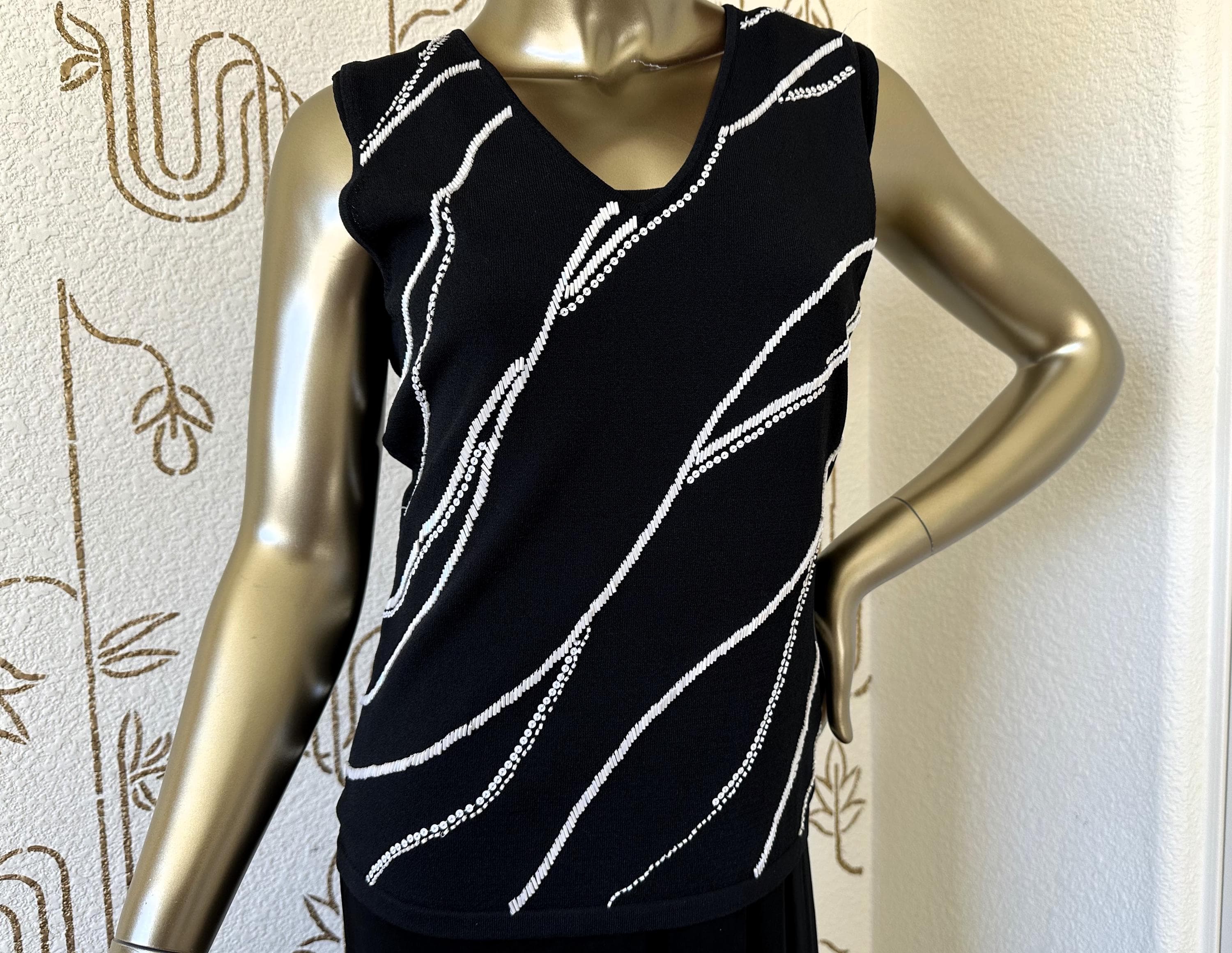 Vintage Sleeveless Sweater, Beaded Design, Jones New York, Size Small