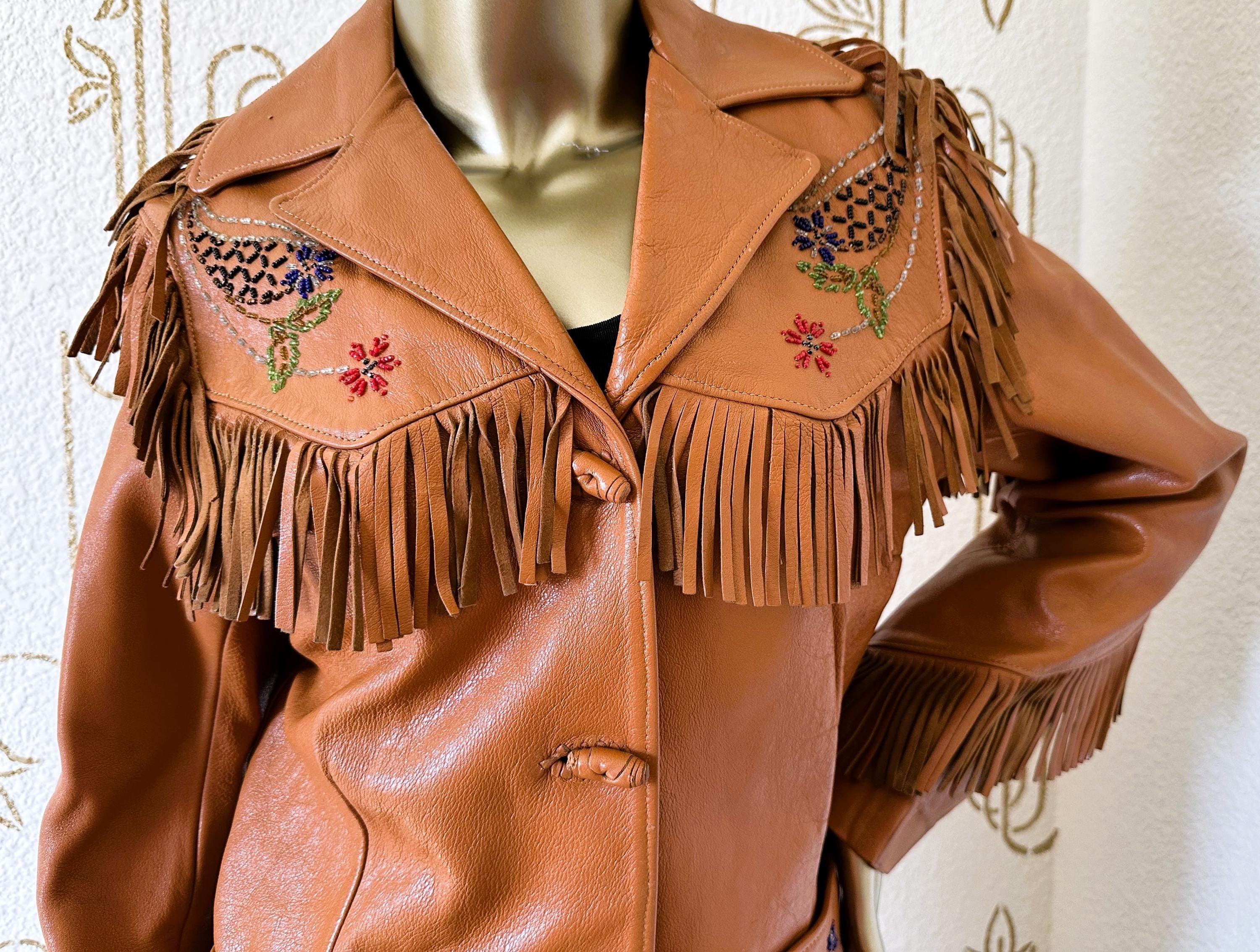 Fringed Jacket, Beaded Leather, Chris Line Originals, Vintage 1940s, Boho - image 5
