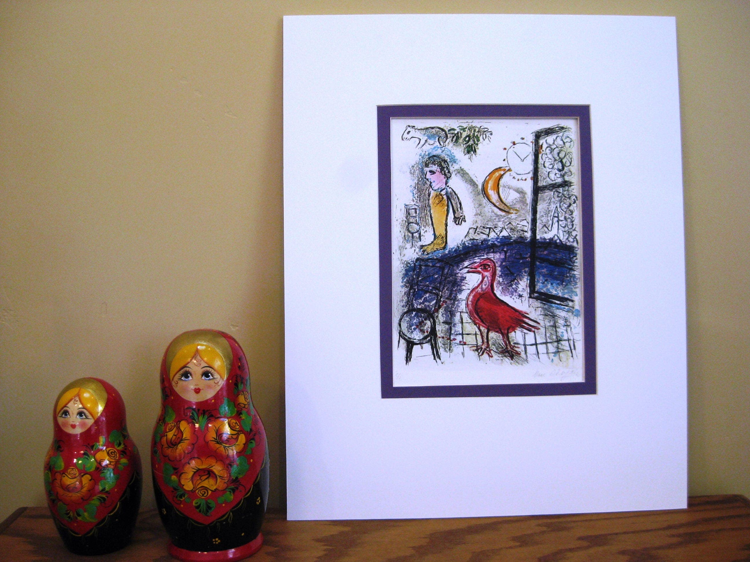 Marc Chagall "The Red Bird" Art Print, Double Matted Vintage Decor - image 3