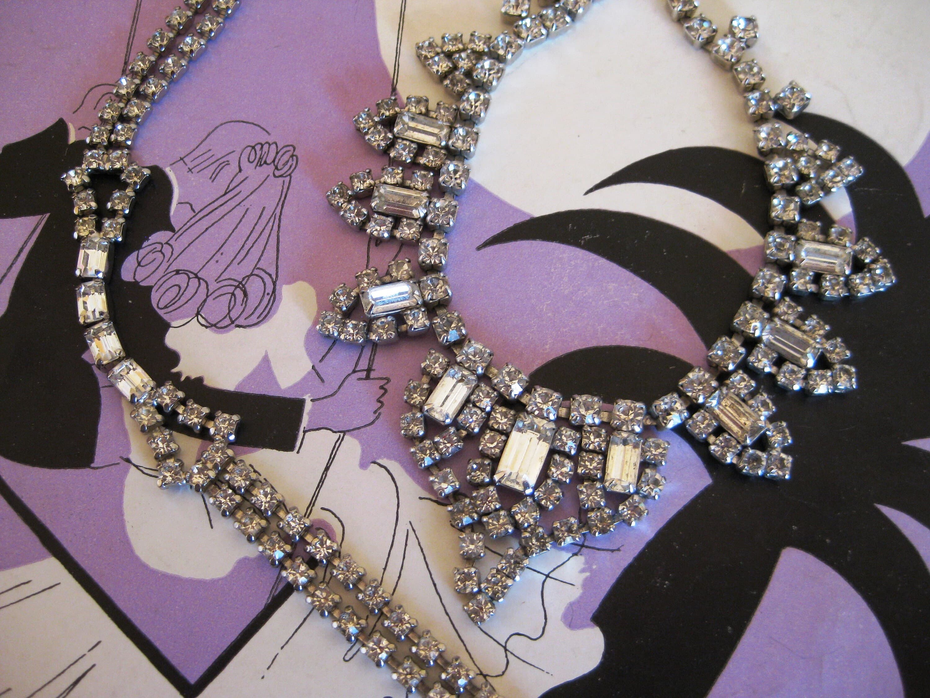 Jewelry Set, 4 Pieces, Designer KRAMER, Clear Rhinestones, Mid-Century Estate Find