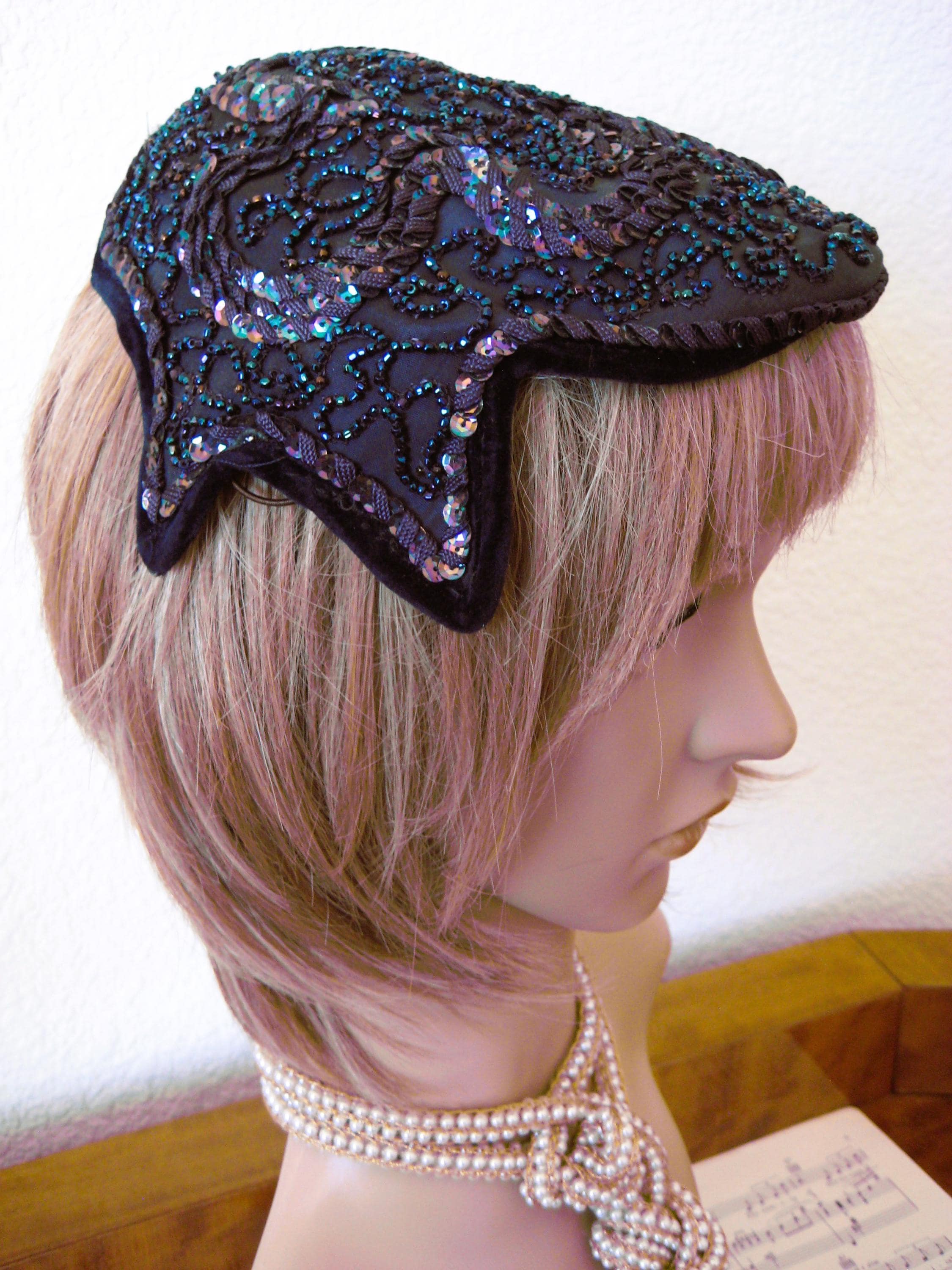 Beaded Caplet Hat, PIERCE Designer, Vintage 1950s Glamour - image 4