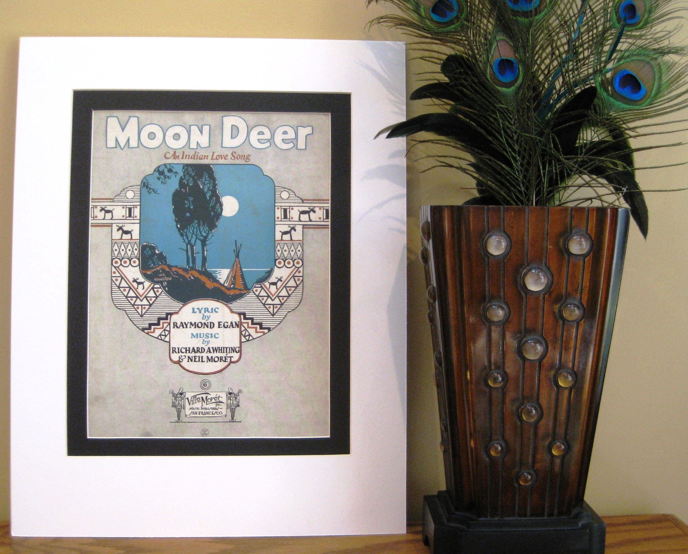 Moon Deer Sheet Music, 1925 Indian Love Song, Matted Wall Art - image 4