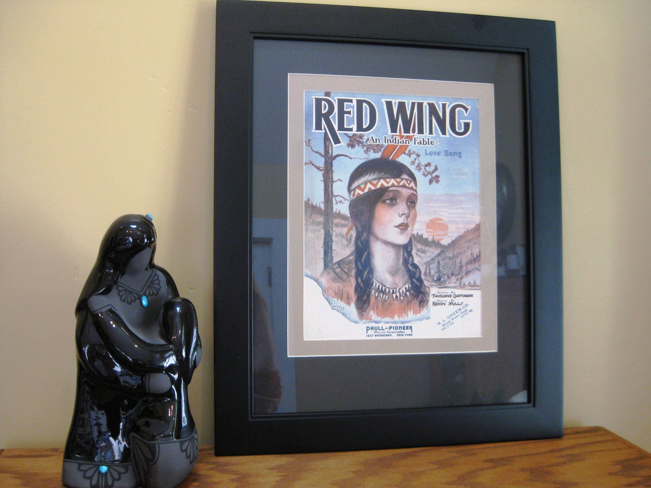 Red Wing Sheet Music, Vintage Indian Fable Love Song, Matted Wall Art - image 3