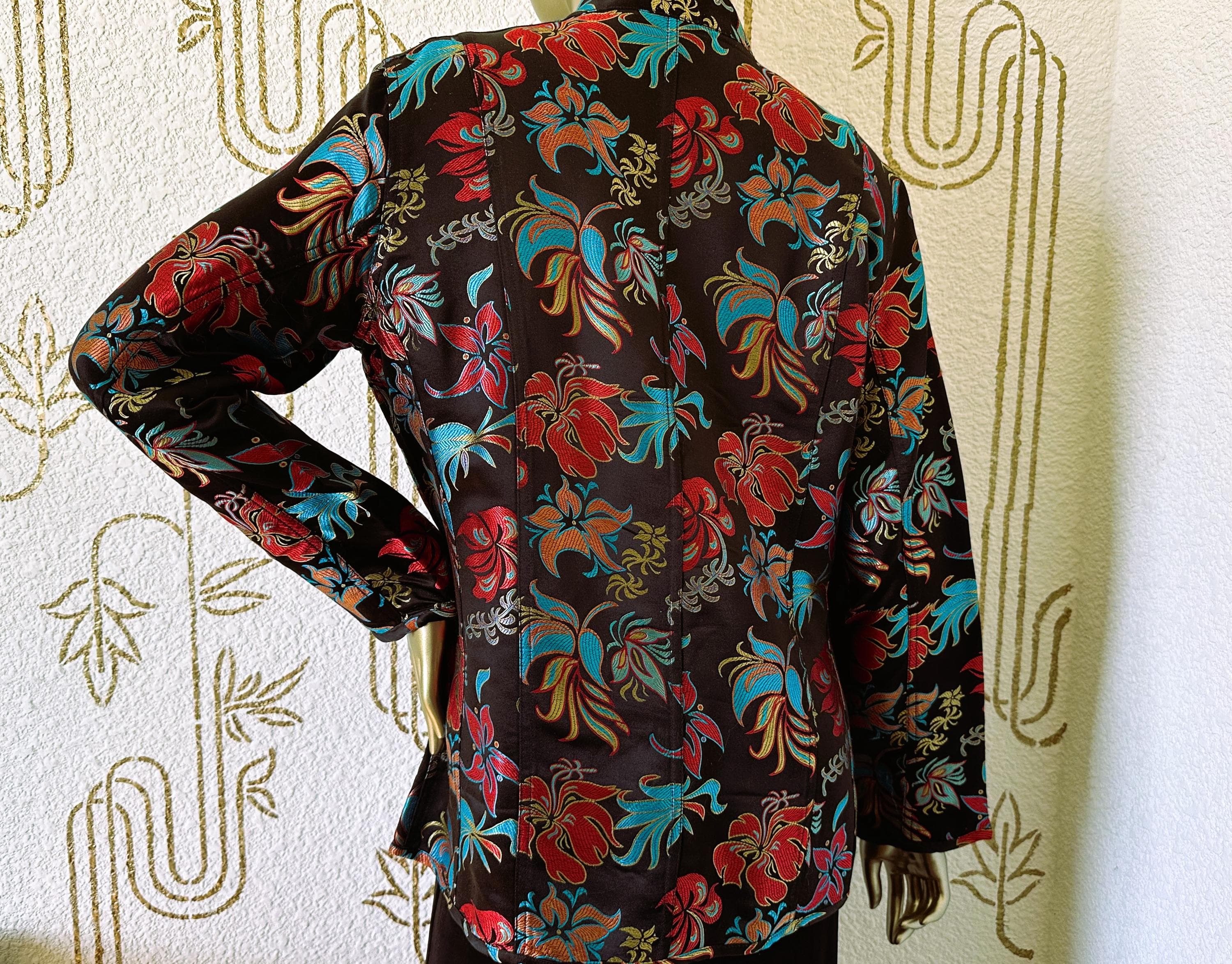 Floral Jacket, Chico's, Rayon Silk Brocade, Nehru Collar, Estate Find - image 4