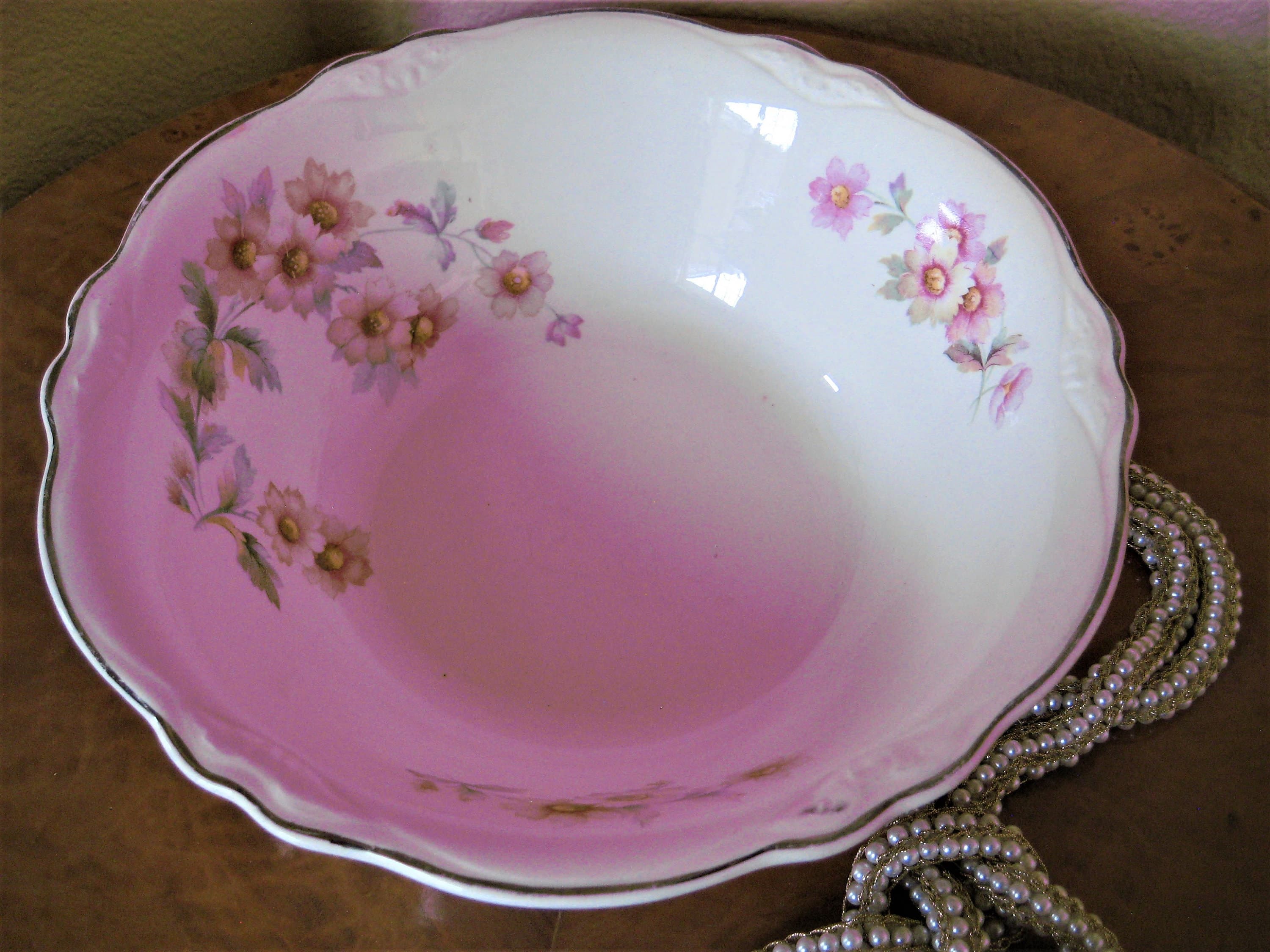 Vintage Homer Laughlin Serving Bowl, Virginia Rose Pattern, Platinum Trim