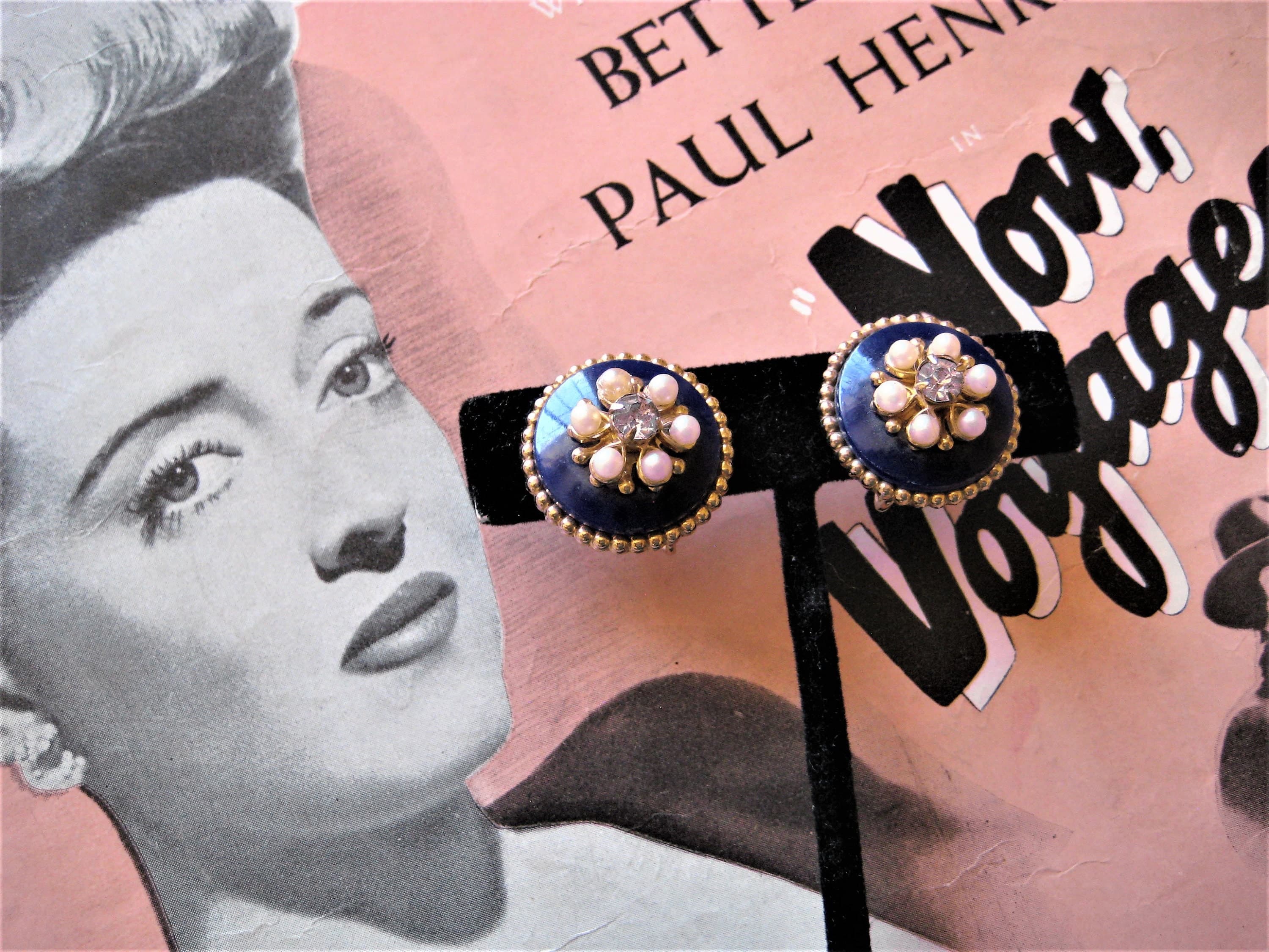 Earrings, Designer CORO Pegasus, Blue Enamel, Faux Pearls, Rhinestone, Vintage - image 5