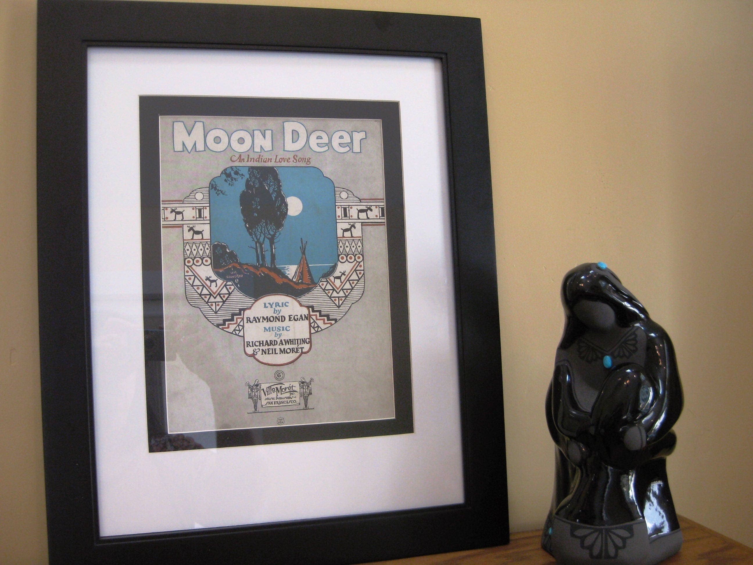Moon Deer Sheet Music, 1925 Indian Love Song, Matted Wall Art