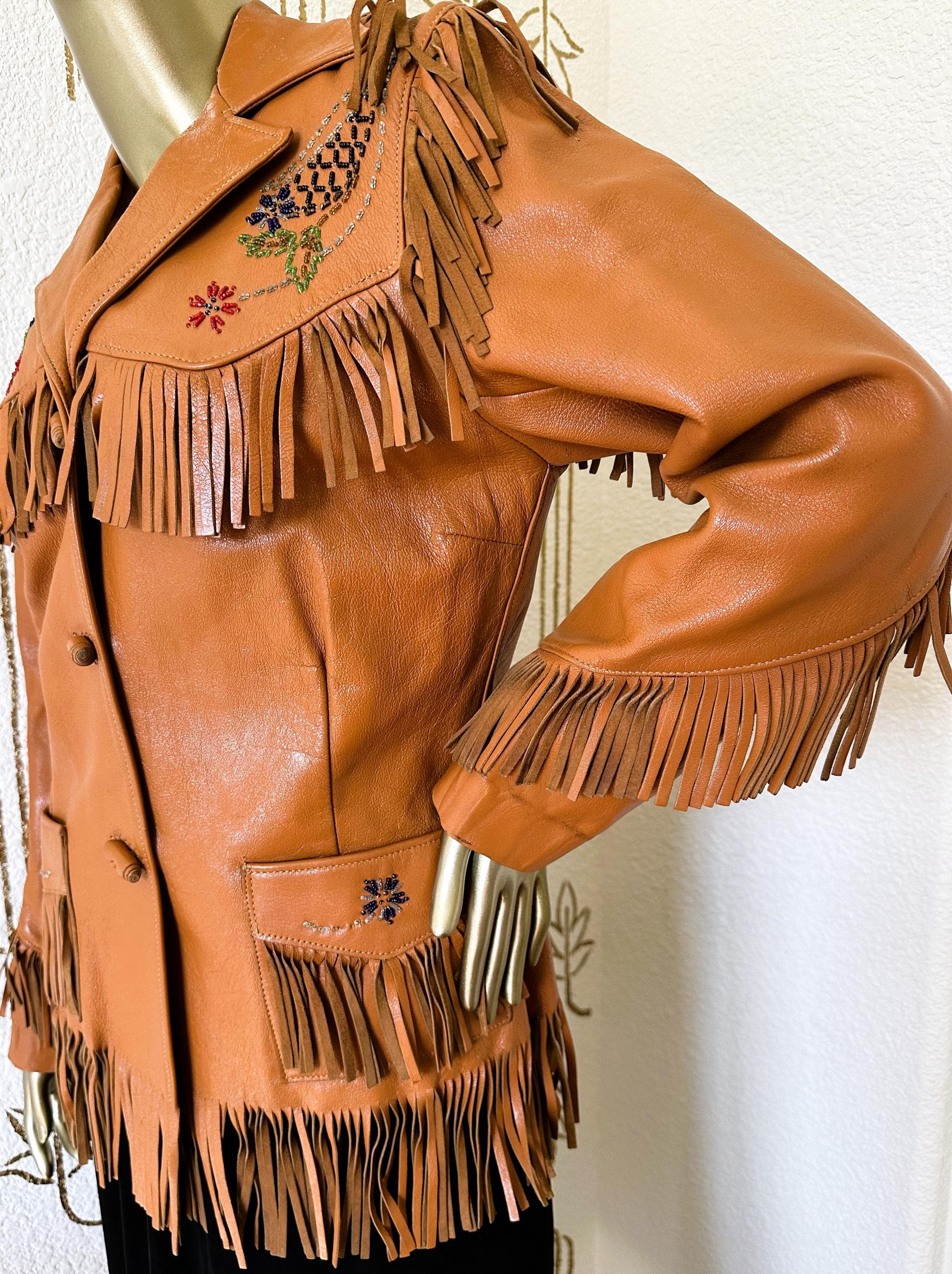 Fringed Jacket, Beaded Leather, Chris Line Originals, Vintage 1940s, Boho - image 4