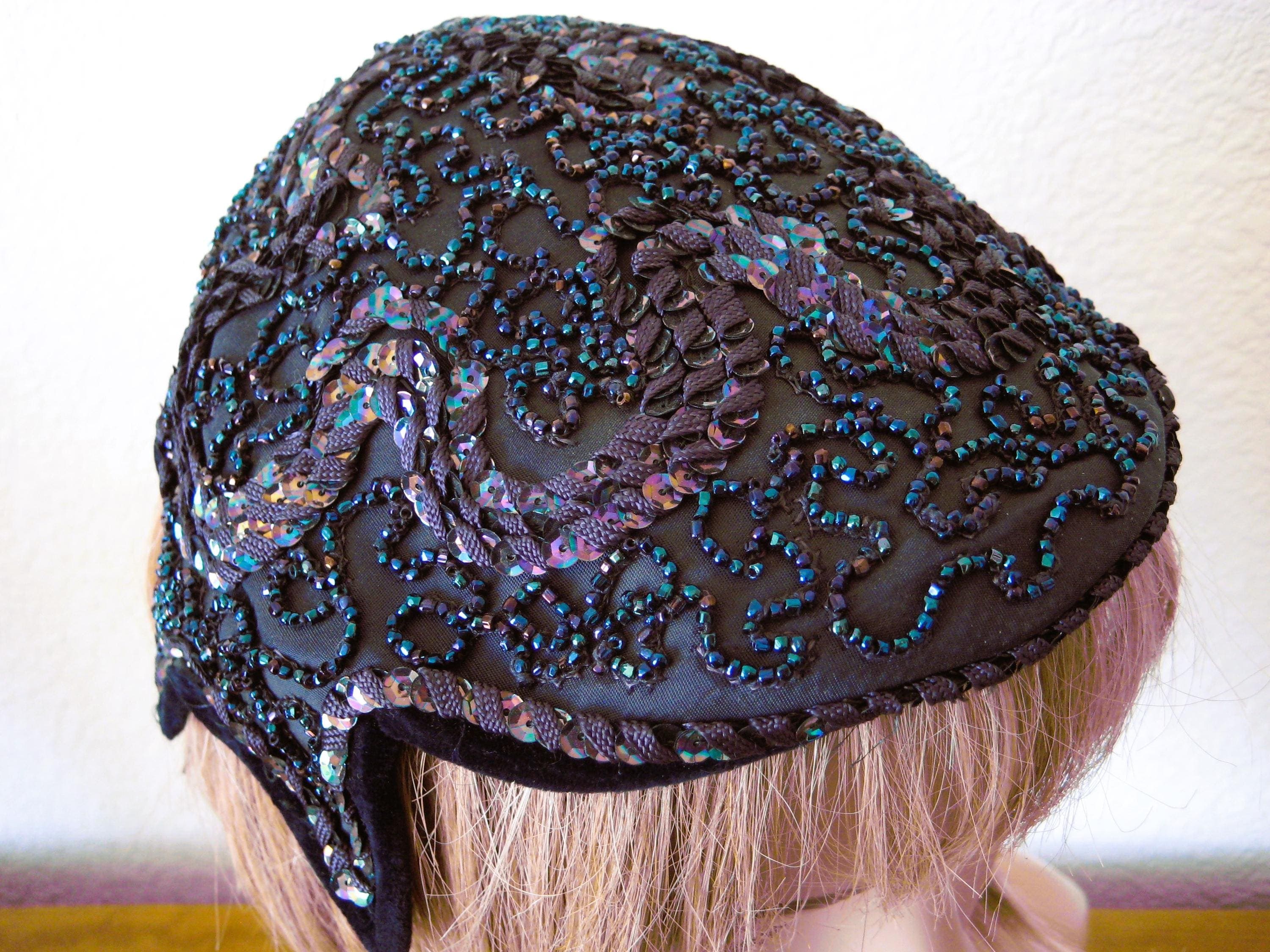 Beaded Caplet Hat, PIERCE Designer, Vintage 1950s Glamour