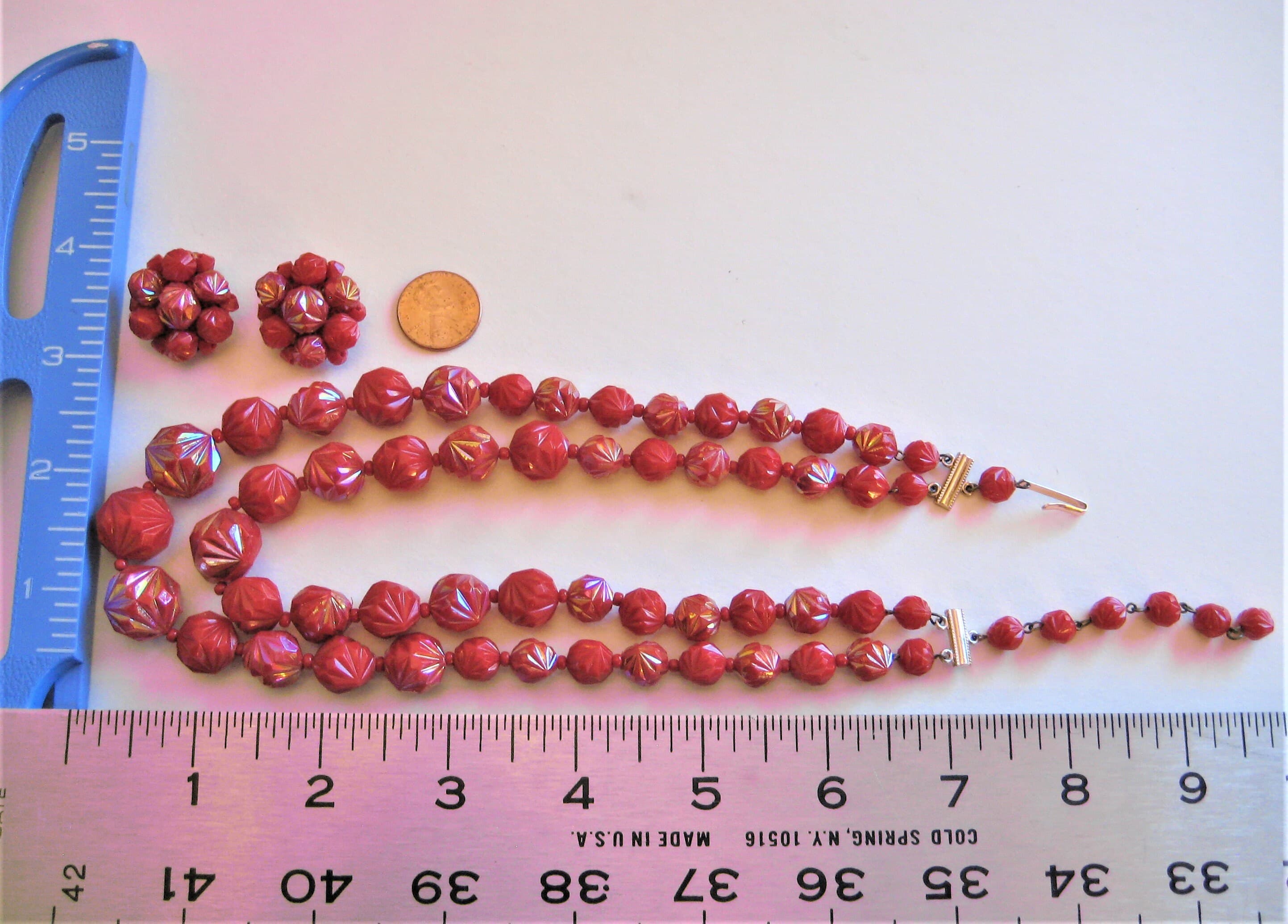 Necklace and Earrings Set, Red Ombre Beads, Western Germany, Vintage Estate Find - image 3