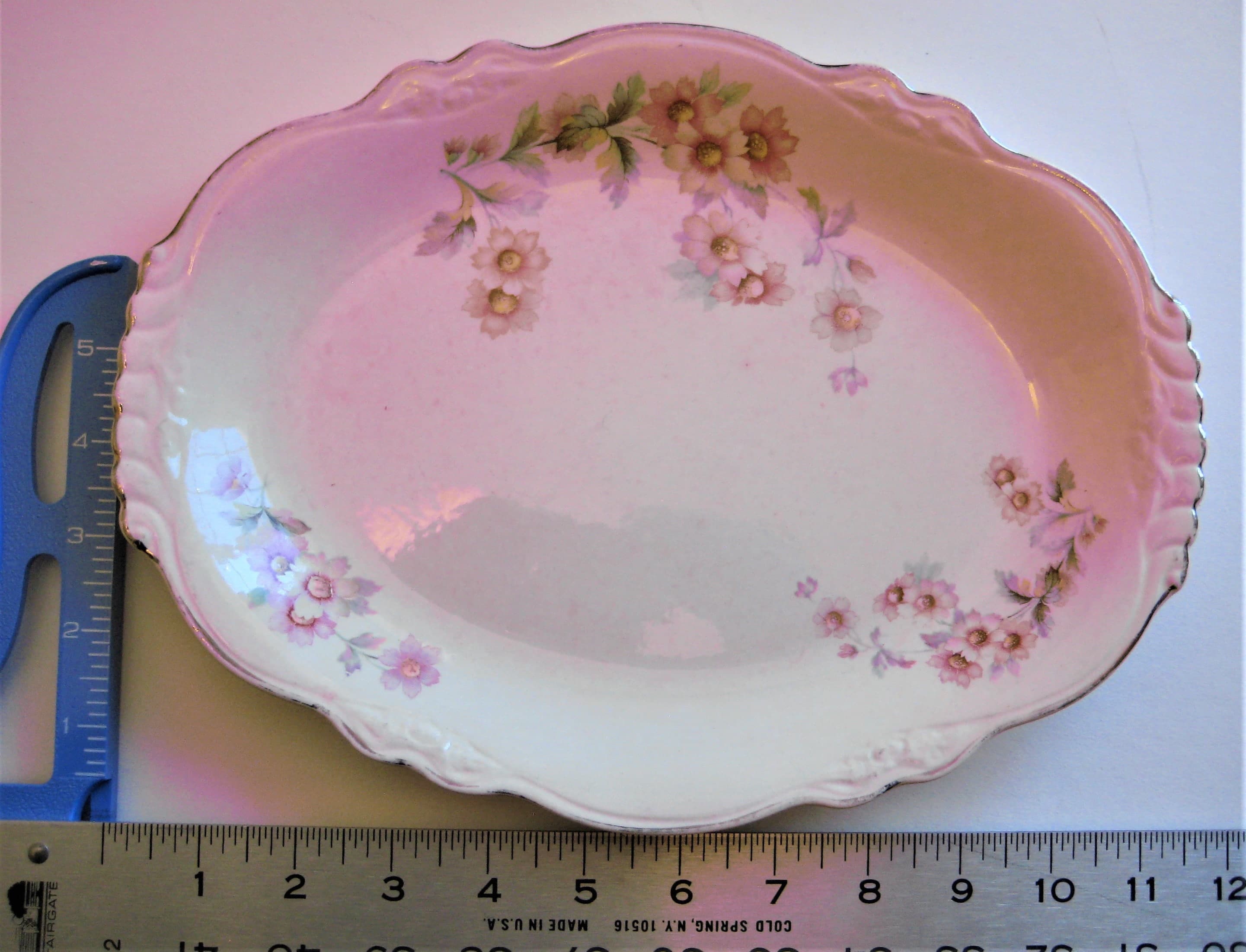 Vintage Homer Laughlin Serving Platter, Virginia Rose Pattern, Pink Floral, Platinum Trim - image 3
