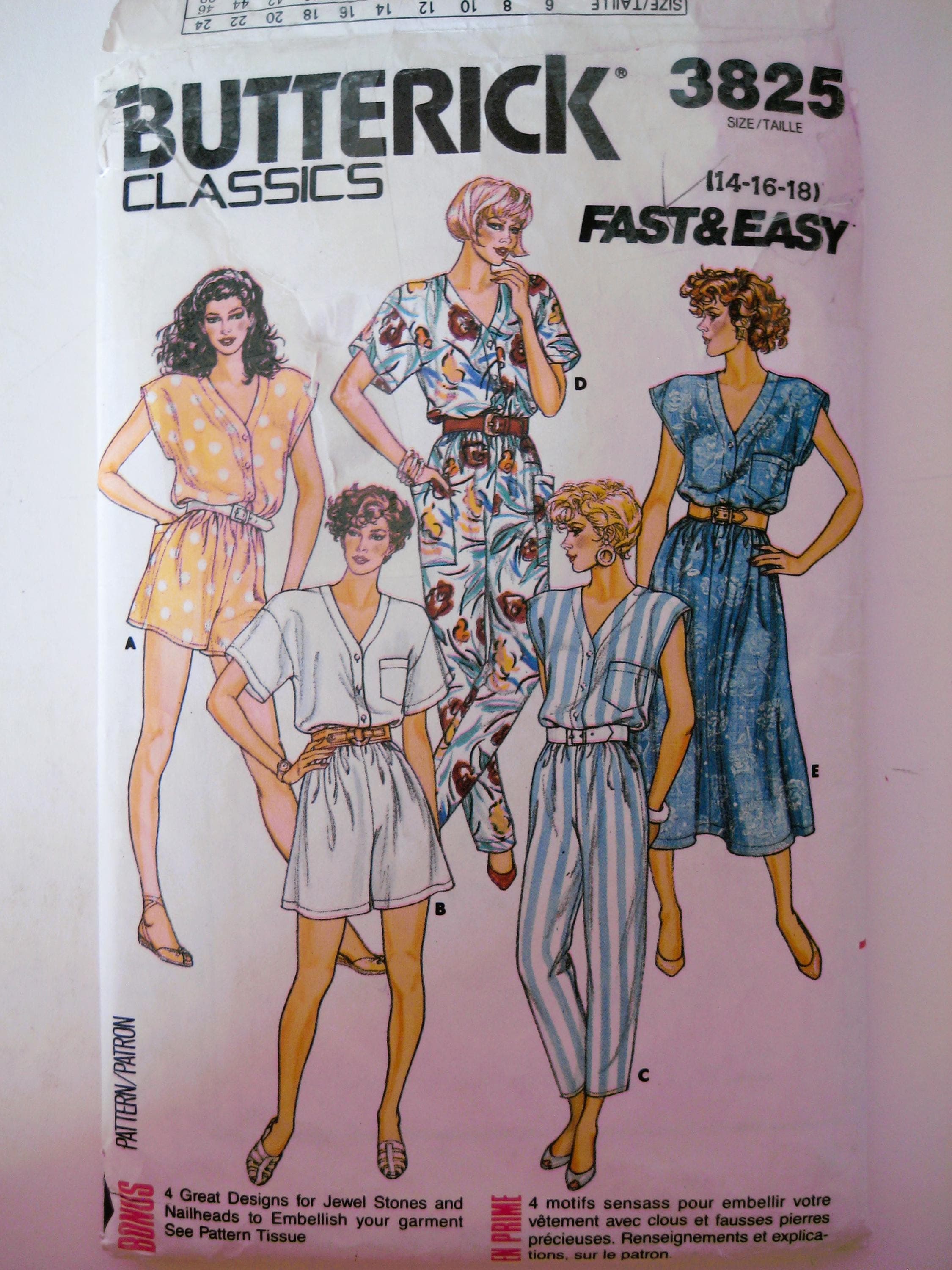 1980s Butterick 3825 Sewing Pattern, Misses Size 14-18, Dress and Jumpsuit - image 4