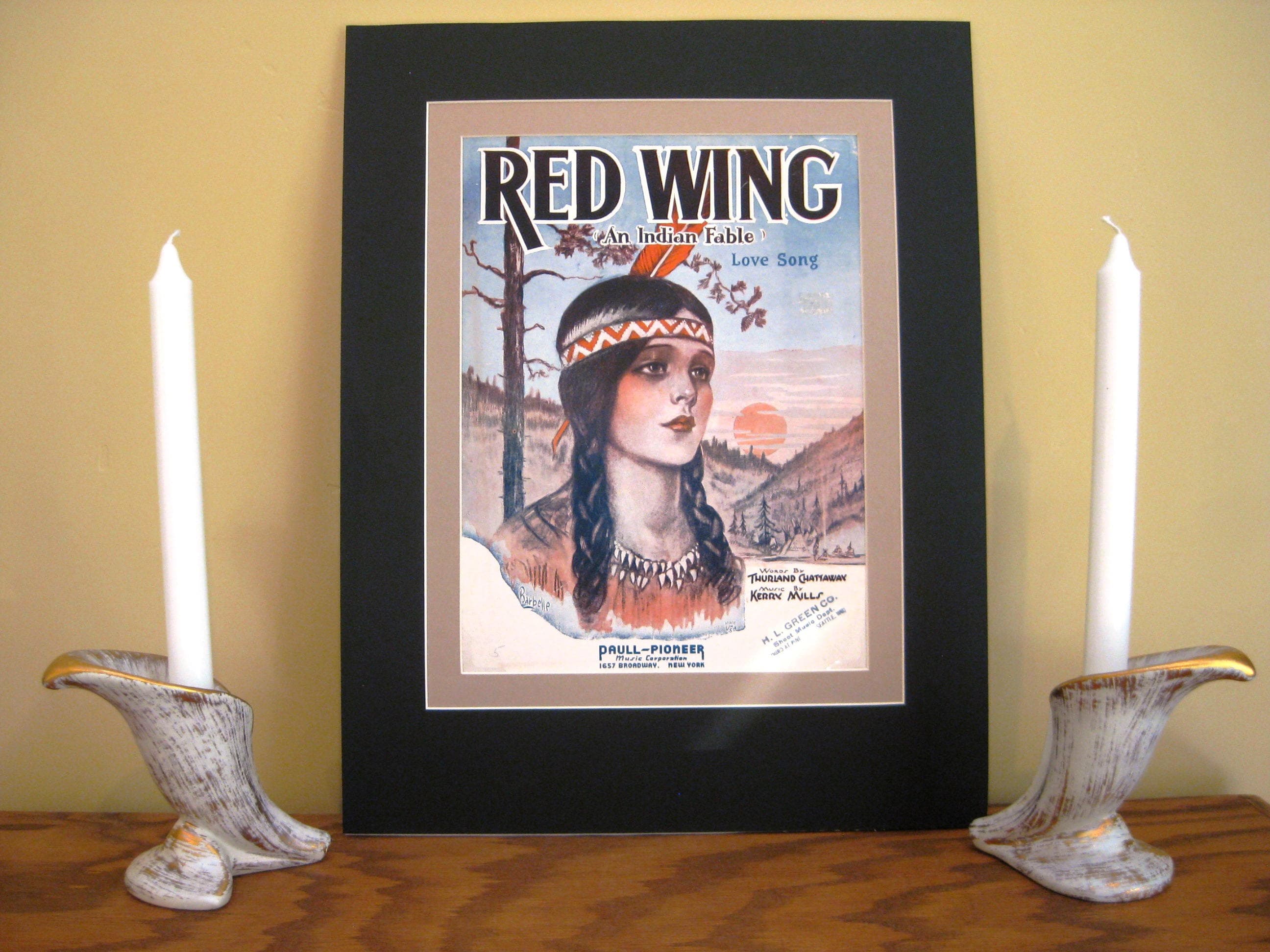 Red Wing Sheet Music, Vintage Indian Fable Love Song, Matted Wall Art - image 5