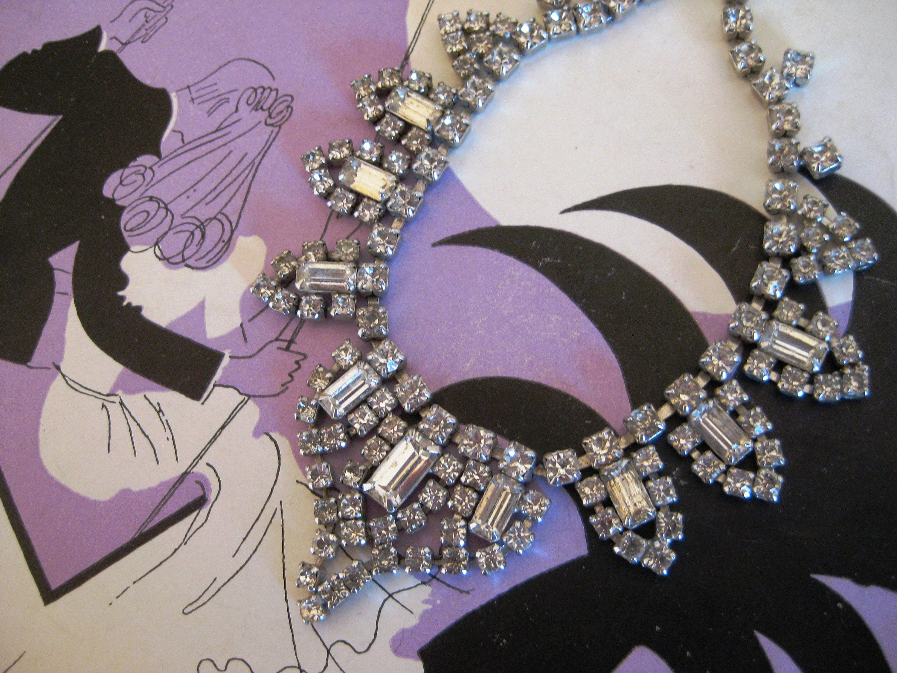 Jewelry Set, 4 Pieces, Designer KRAMER, Clear Rhinestones, Mid-Century Estate Find - image 4