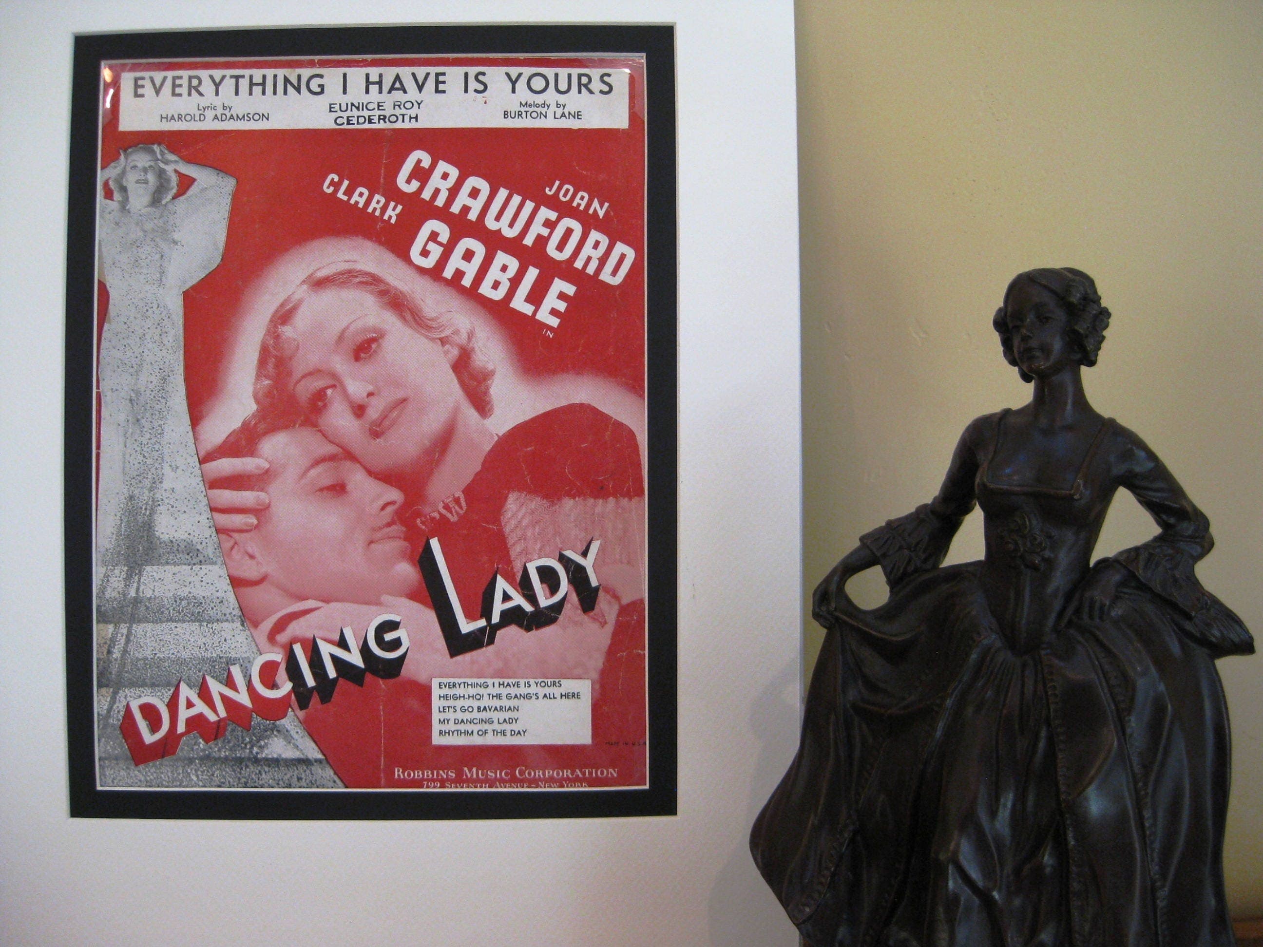 Joan Crawford Clark Gable, Dancing Lady Sheet Music, Matted 14x18, 1933