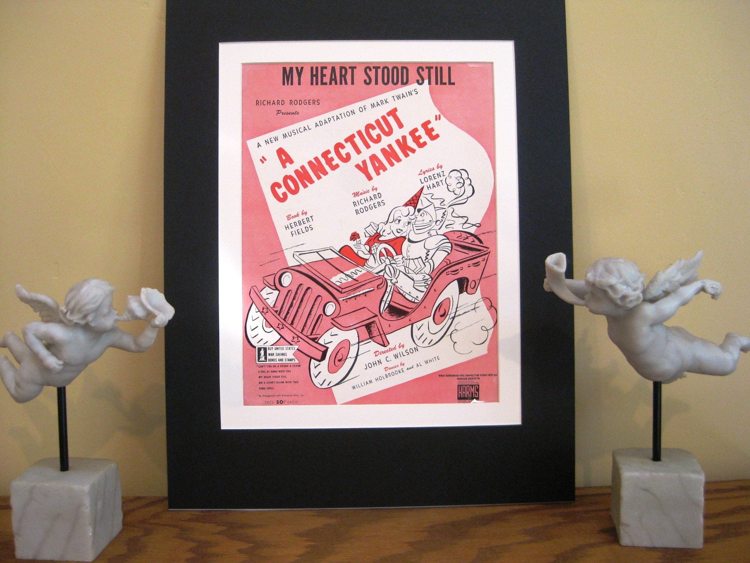 Vintage "Connecticut Yankee" Sheet Music, Rodgers & Hart, Matted Wall Art