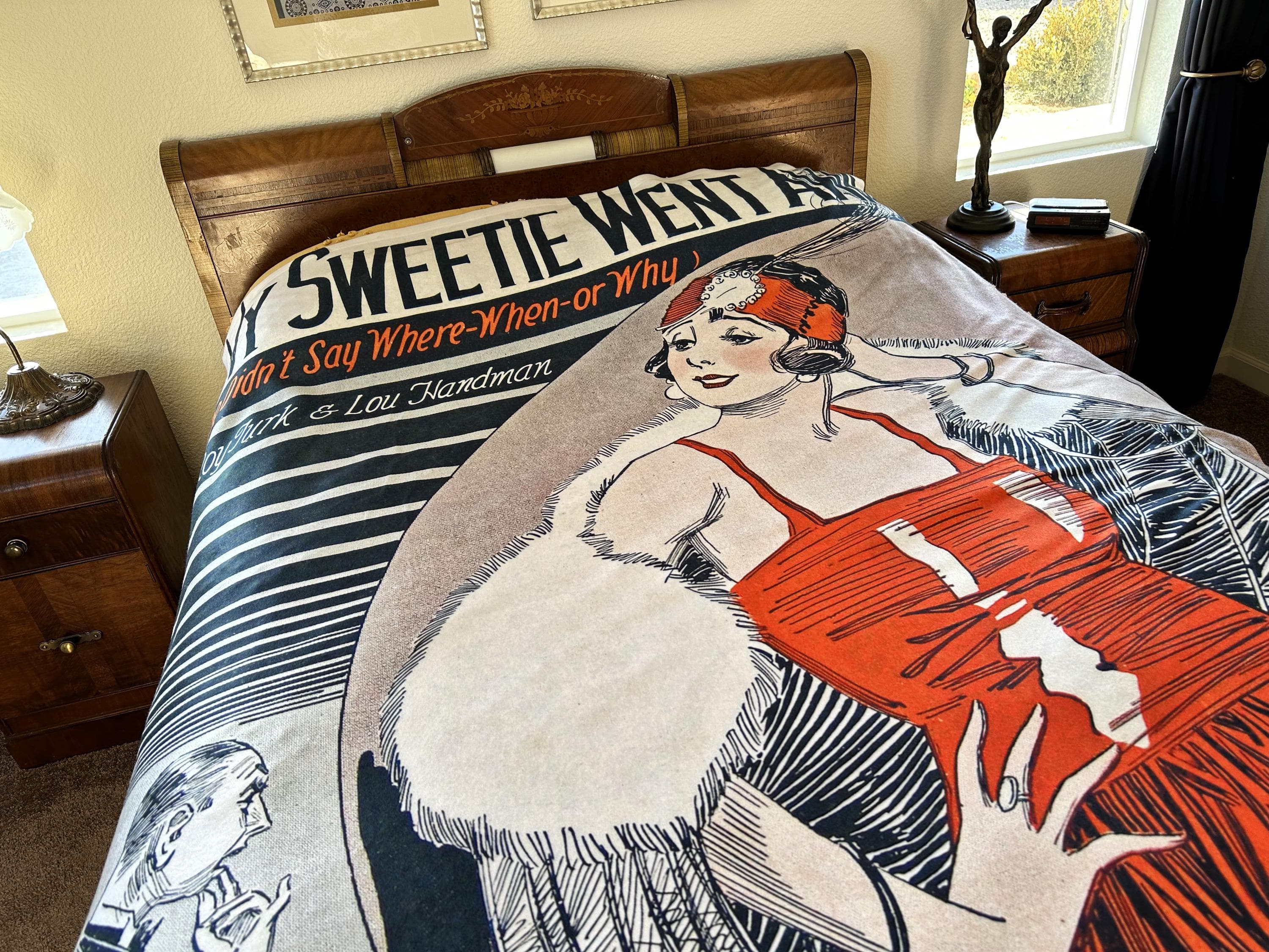 Vintage Sheet Music Fleece Blanket, 1920s Flapper Art Deco Graphic - image 5