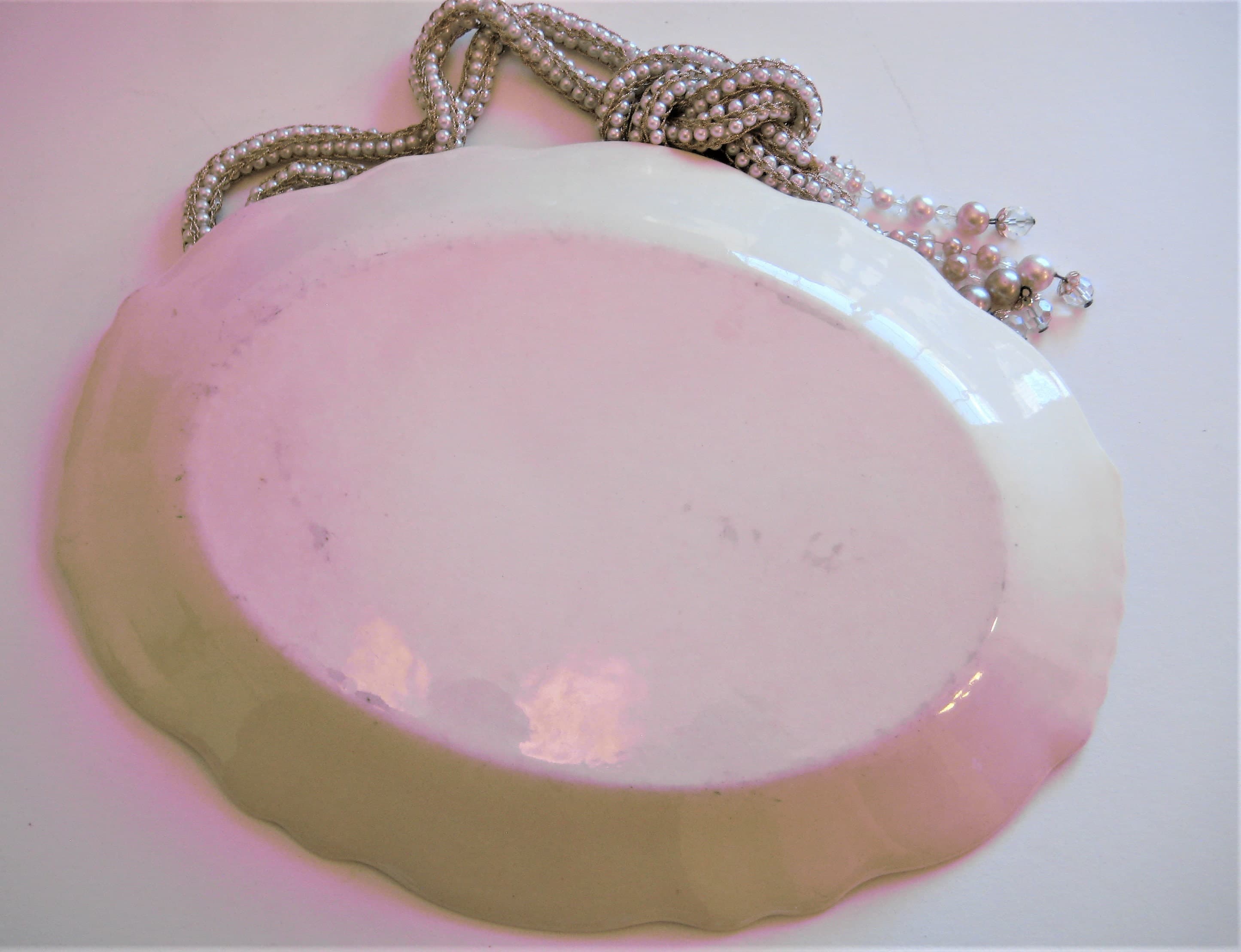 Vintage Homer Laughlin Serving Platter, Virginia Rose Pattern, Pink Floral, Platinum Trim - image 5