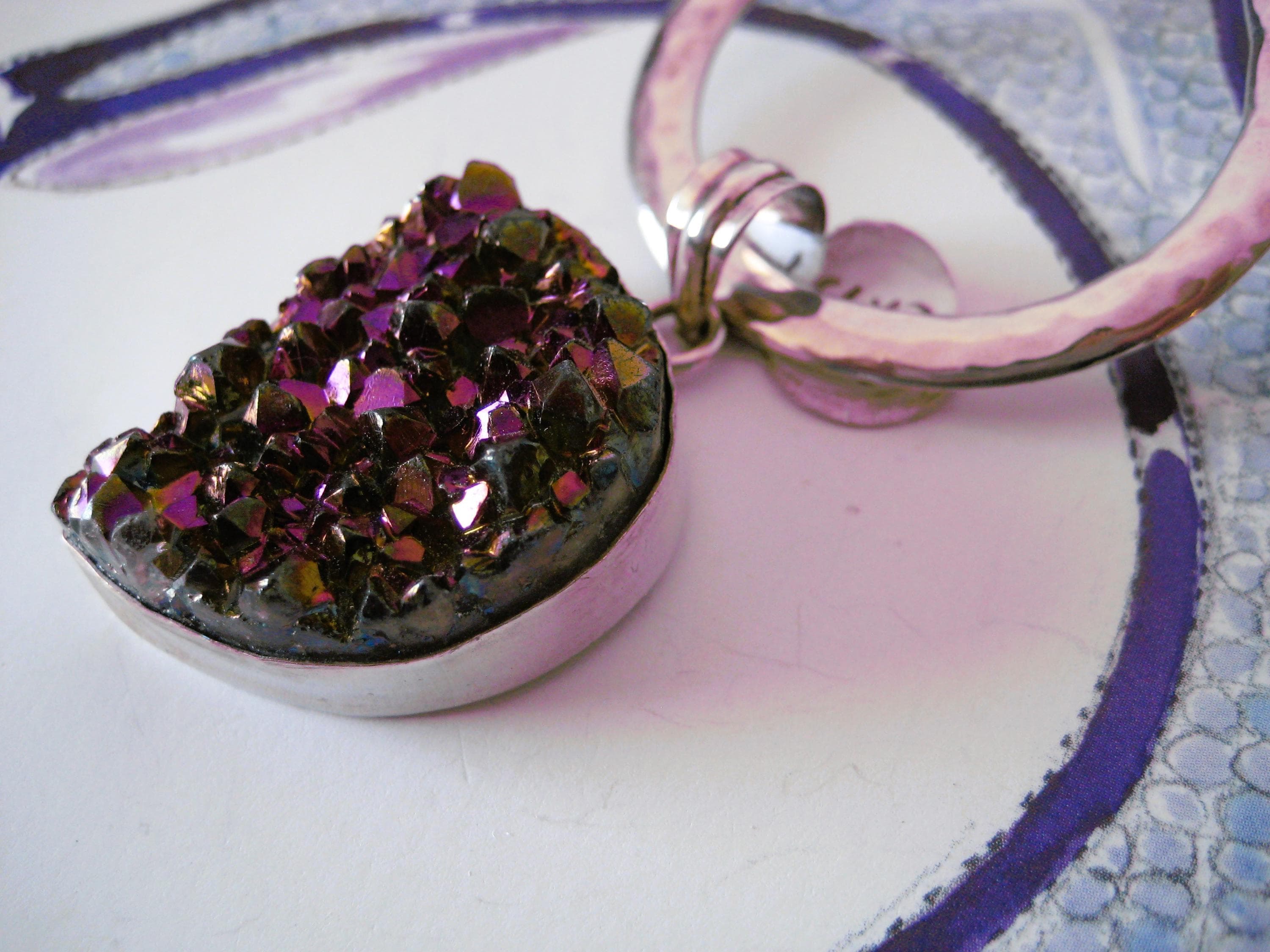 Pendant, Raw Amethyst Crystal and Sterling Silver, Vintage Estate Jewelry