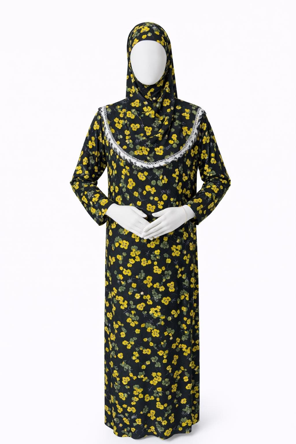 Kids Floral Prayer Dress | One-Piece Modest Islamic Abaya with Hijab