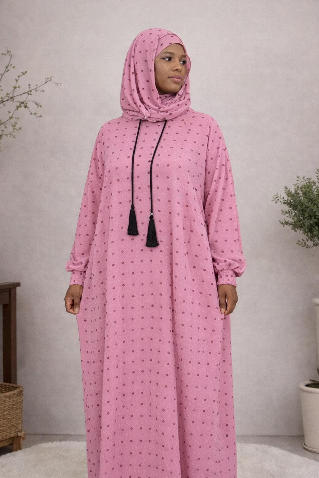 Cotton Hoodie Abaya Dress - Polka Dot Muslim Prayer Garment - image 5