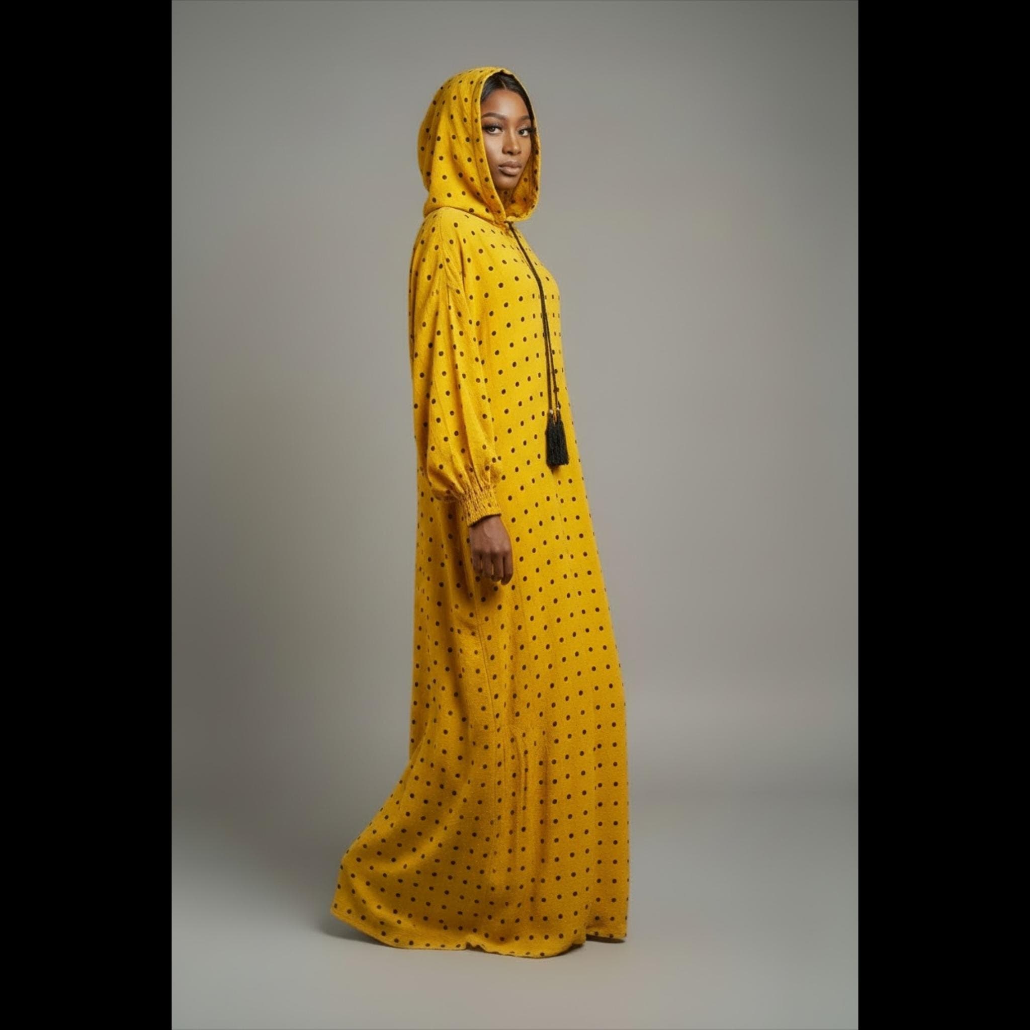 Cotton Hoodie Abaya Dress - Polka Dot Muslim Prayer Garment - image 3