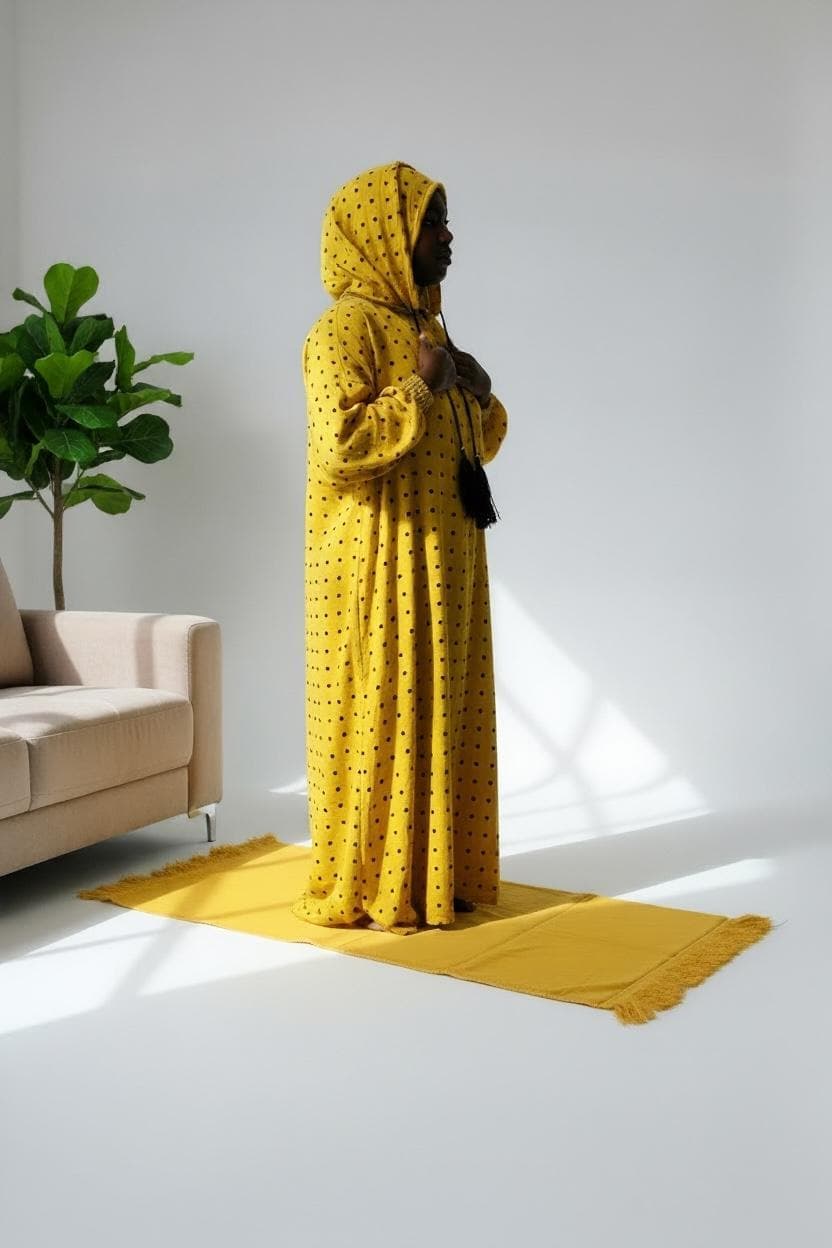 Cotton Hoodie Abaya Dress - Polka Dot Muslim Prayer Garment