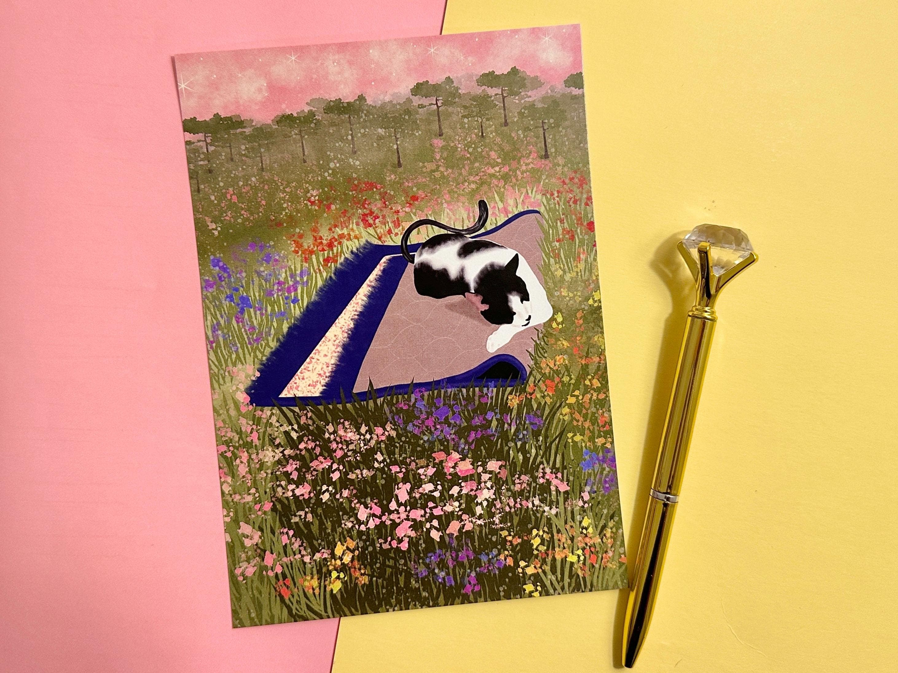 Sleepy Cat Garden Art Print | Memorial Illustration (5x7 Inch)