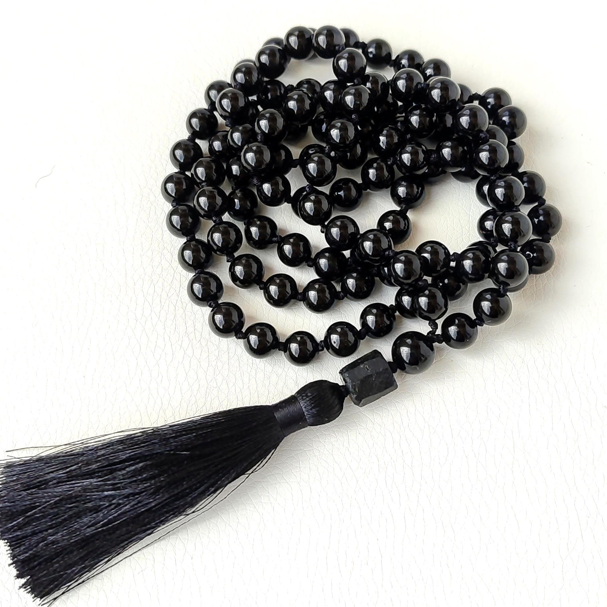Black Tourmaline mala beads necklace Brayer beads buddhist Mala beads 108 8mm