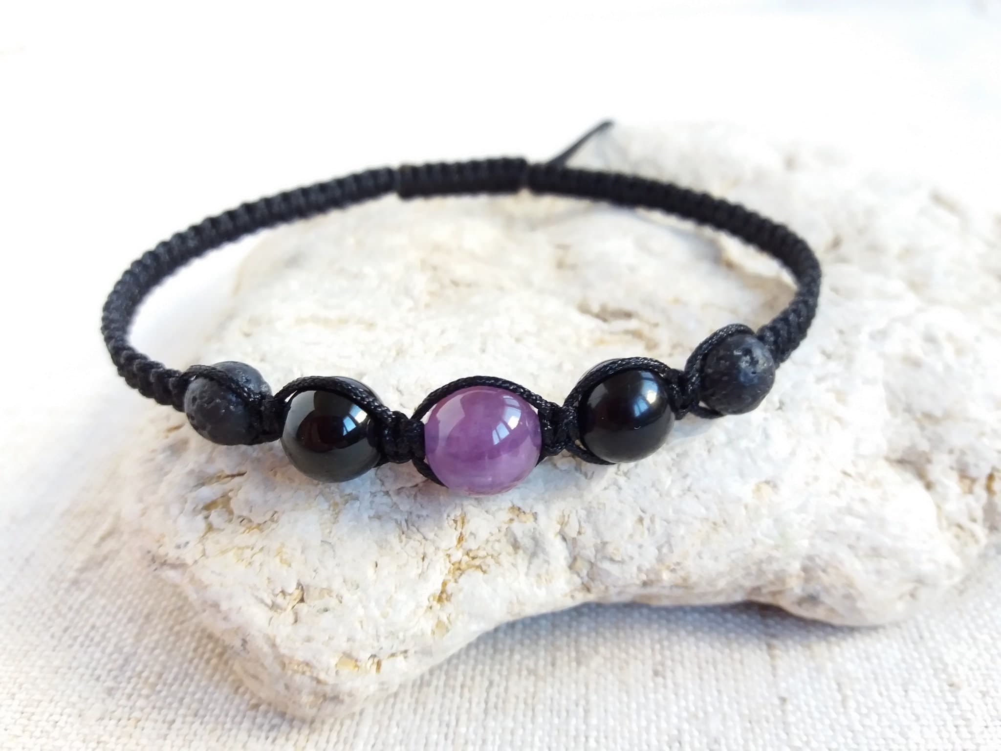 Amethyst bracelet for women Black tourmaline bracelet mens Lava bead bracelet Braided bracelet with beads - image 4