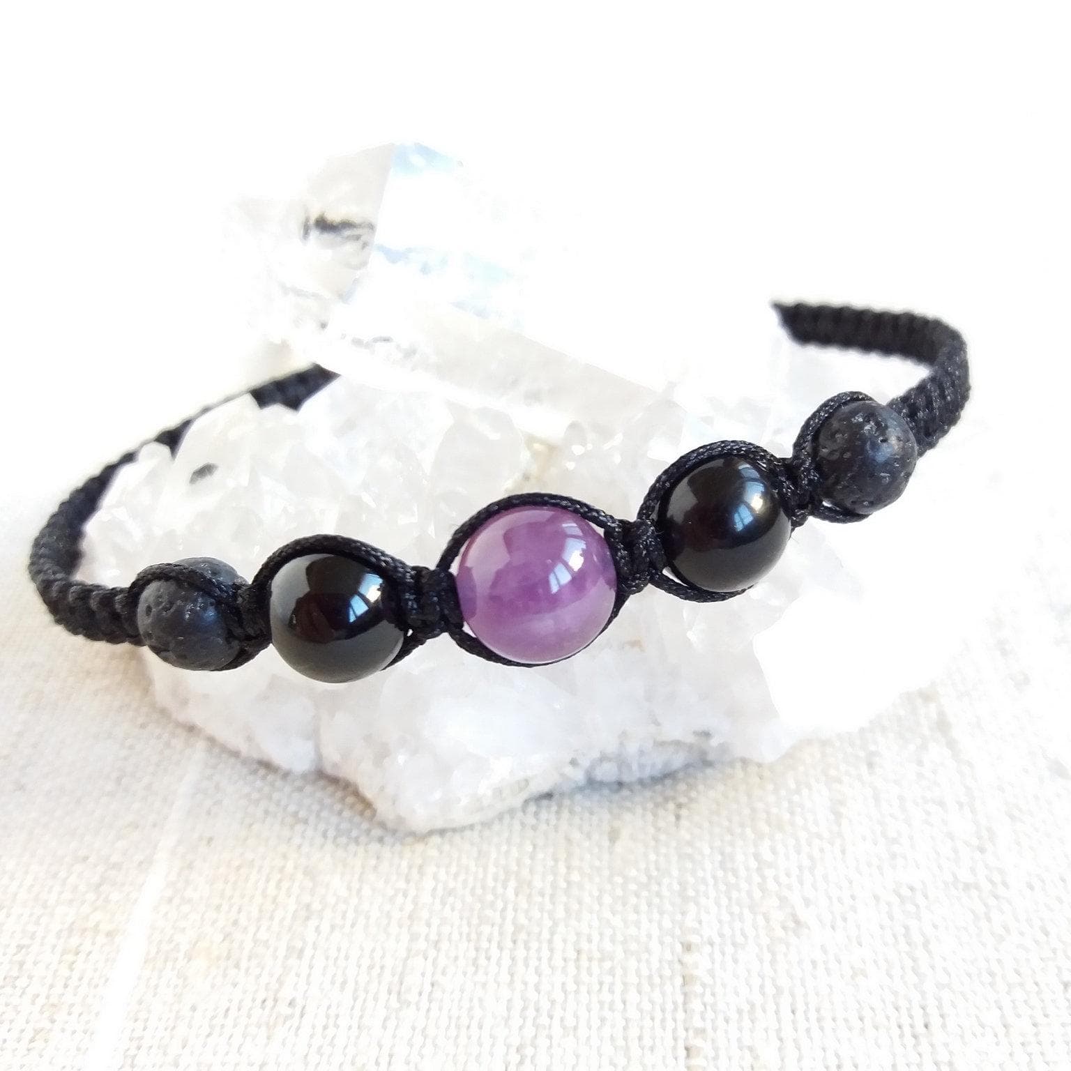 Amethyst bracelet for women Black tourmaline bracelet mens Lava bead bracelet Braided bracelet with beads